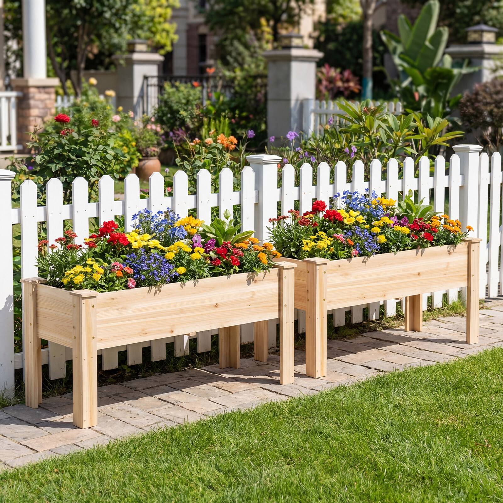 Alt View 1. Costway - Costway 2 PCS Wooden Raised Garden Bed with Legs, Drainage Holes, Natural Fir Garden Box - Natural.