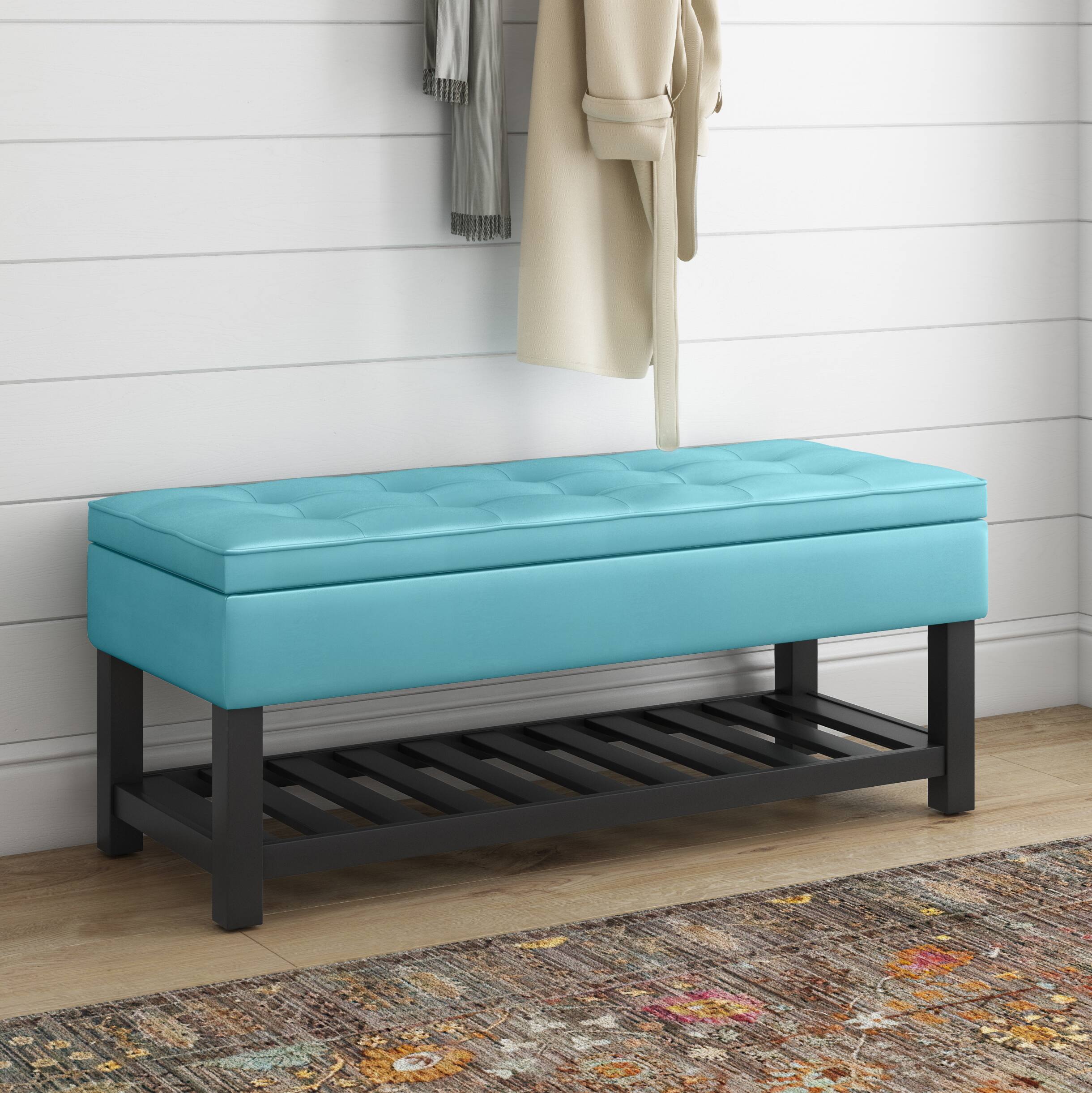 Left. Simpli Home - Cosmopolitan Storage Ottoman Bench with Open Bottom - Soft Blue.