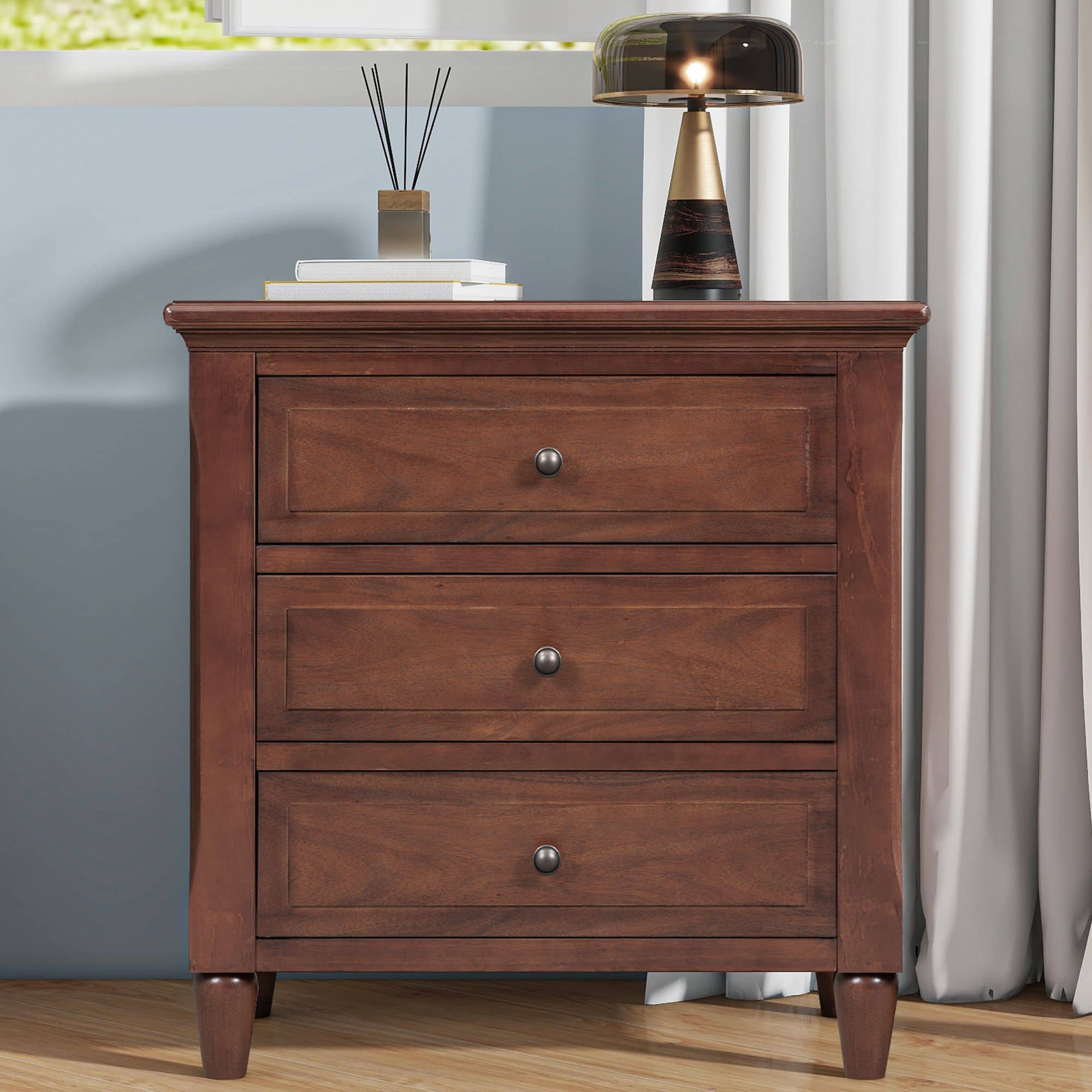 Mirfee - 3-Drawer Nightstand, Wood Storage Cabinet for Bedroom - Brown