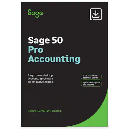Sage 50 Pro Accounting
Easy-to-use desktop accounting software for small businesses.
2026 U.S. Retail Essential Edition
1-year subscription and support
Secure. Compliant. Trusted.