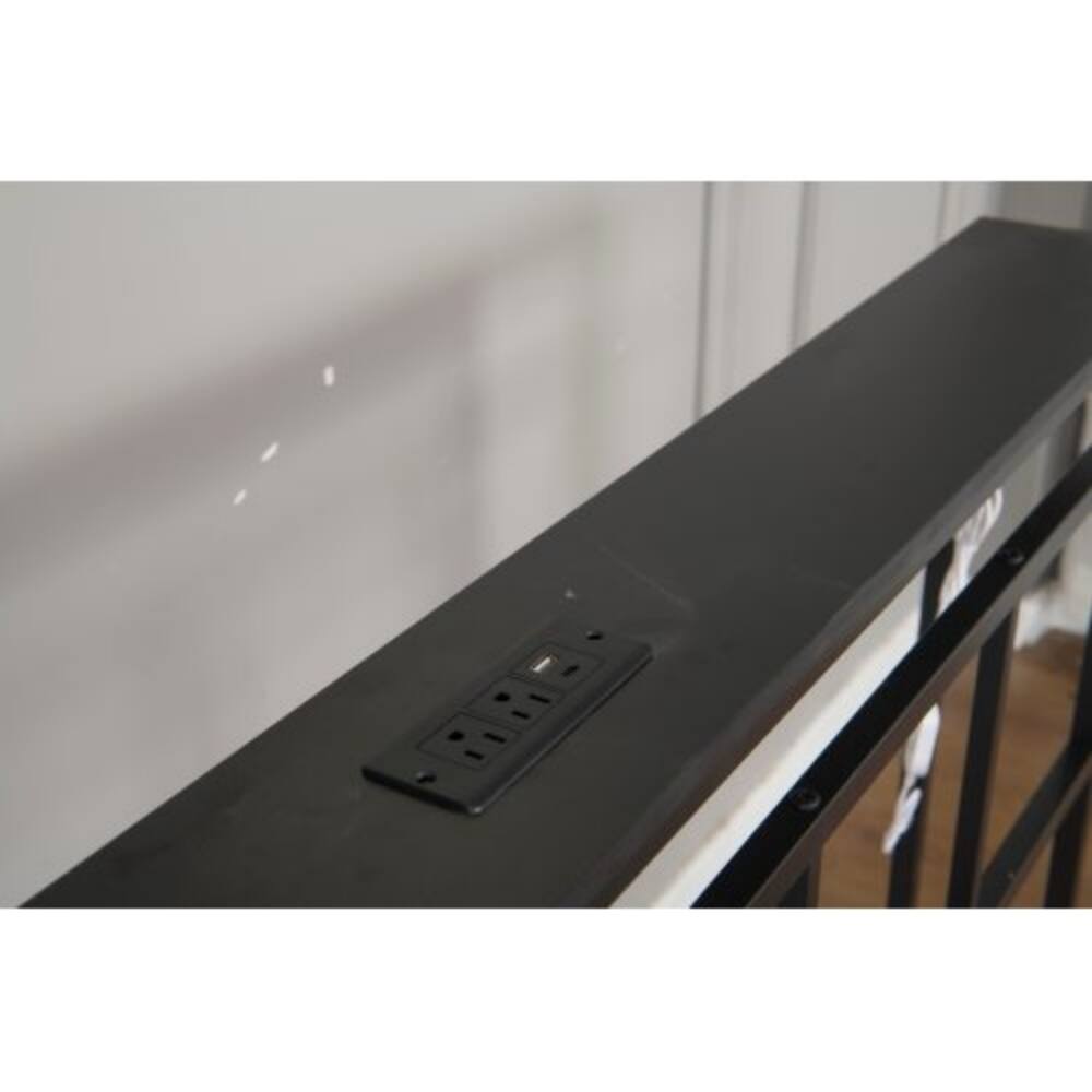 Alt View 2. LUCKY ONE - 14 Inch Queen Size Bed Frame with Storage Headboard, USB-C and Type-C Charging, RGB LED Lights, Metal Slats - Black.