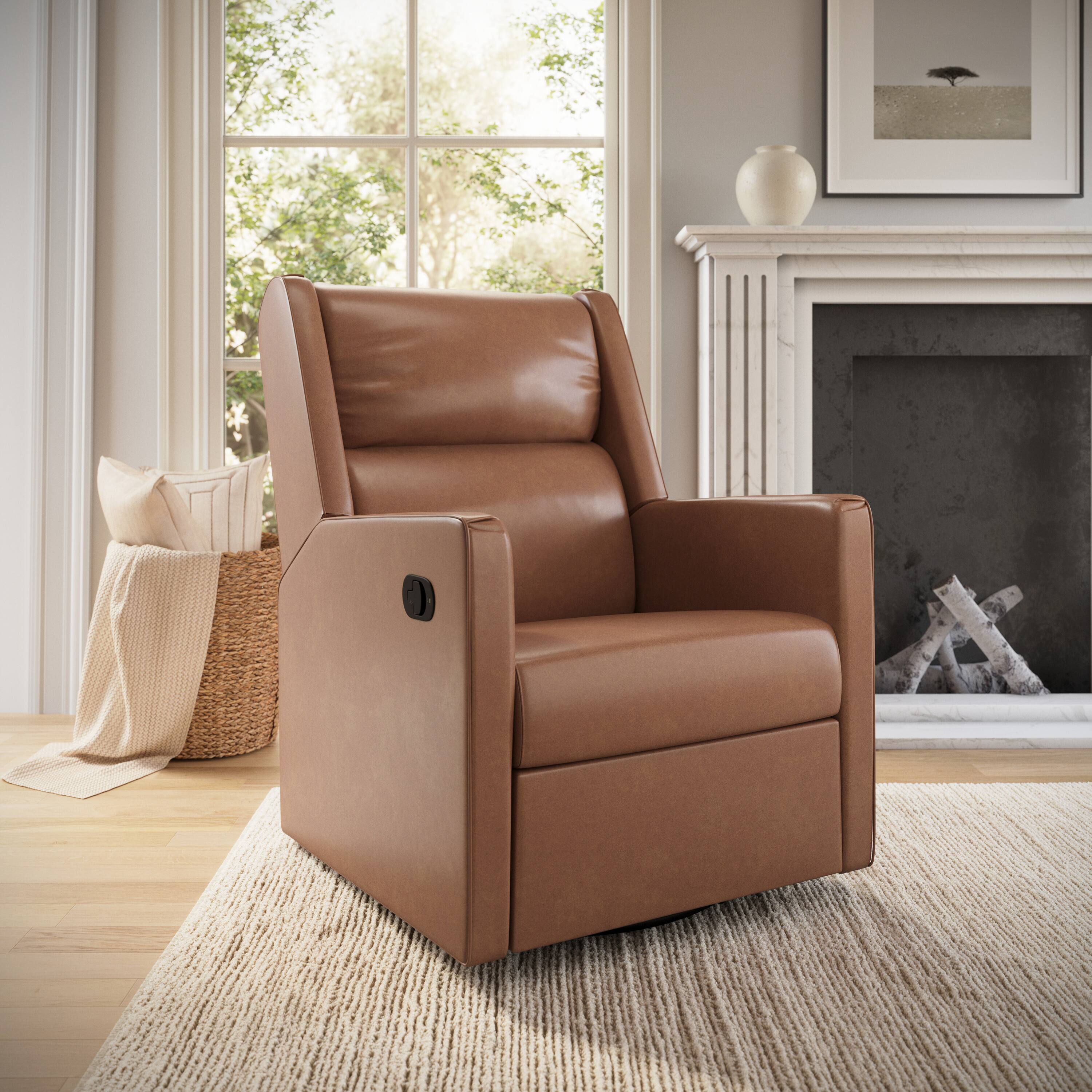 Alt View 1. Emma + Oliver - Mari Swivel Glider Rocker Recliner with USB/USB-C Charging Ports, Manual 270 Degree Swivel Recliner - Cognac LeatherSoft.