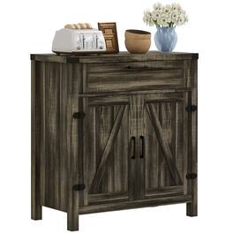 Homcom - Sideboard with Storage Drawer, Modern Farmhouse Kitchen Cabinet with 2 Barn Doors, Coffee Bar Cabinet - Dark Oak