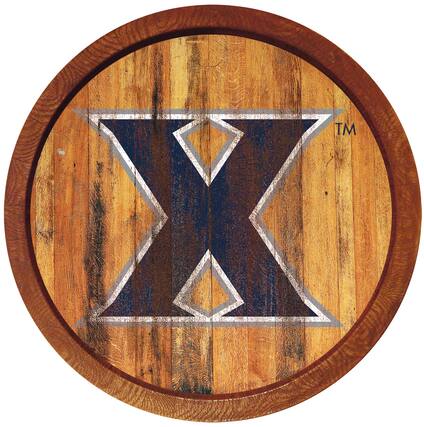 Front. The Fan-Brand - Xavier Musketeers 21'' x 21'' Weathered Faux Barrel Top Sign - Multicolor.