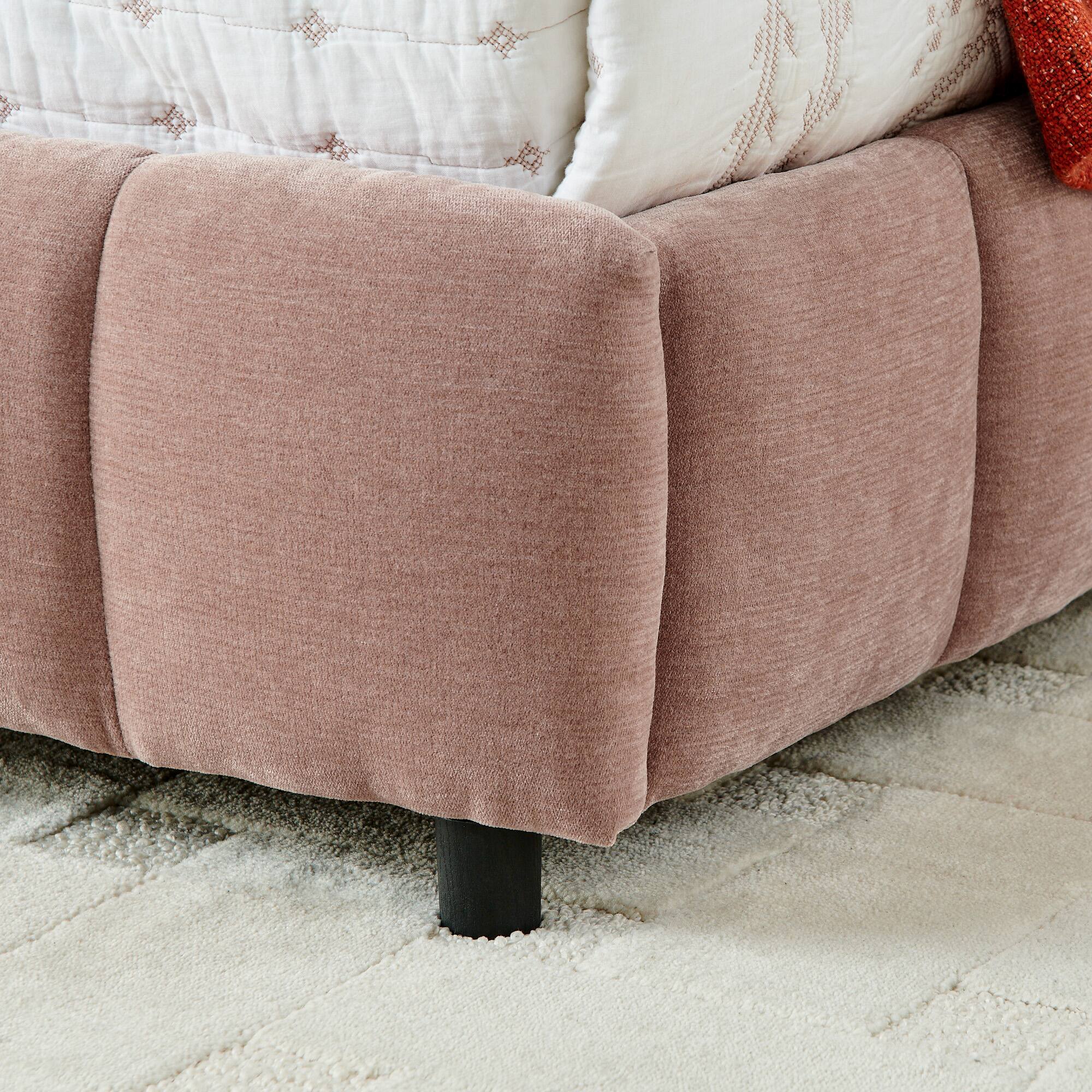 Back. Anysun - King Chenille Upholstered Bed Frame with Headboard - Solid Construction & Storage Drawer. - Pink.