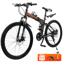 Topteng - 26 Inch Folding Mountain Bike for Adults -27 Speed, High Carbon Steel Frame, Dual Disc Brakes Bicycle for Men/Women - Gray
