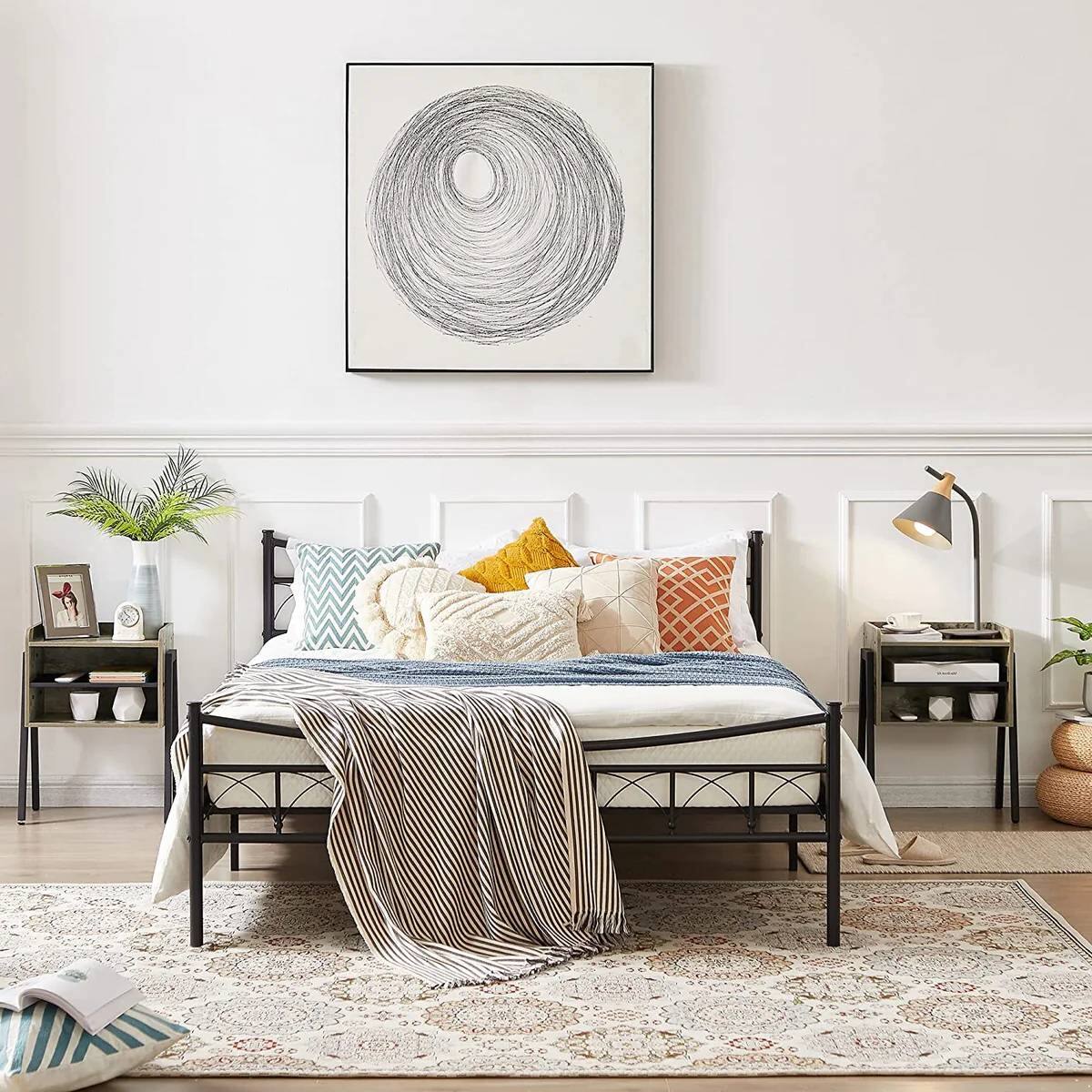 Left. Hivvago - Hivvago Set of 2 Modern Industrial Grey Wood Black Metal Side Table Nightstand End Table - Grey.