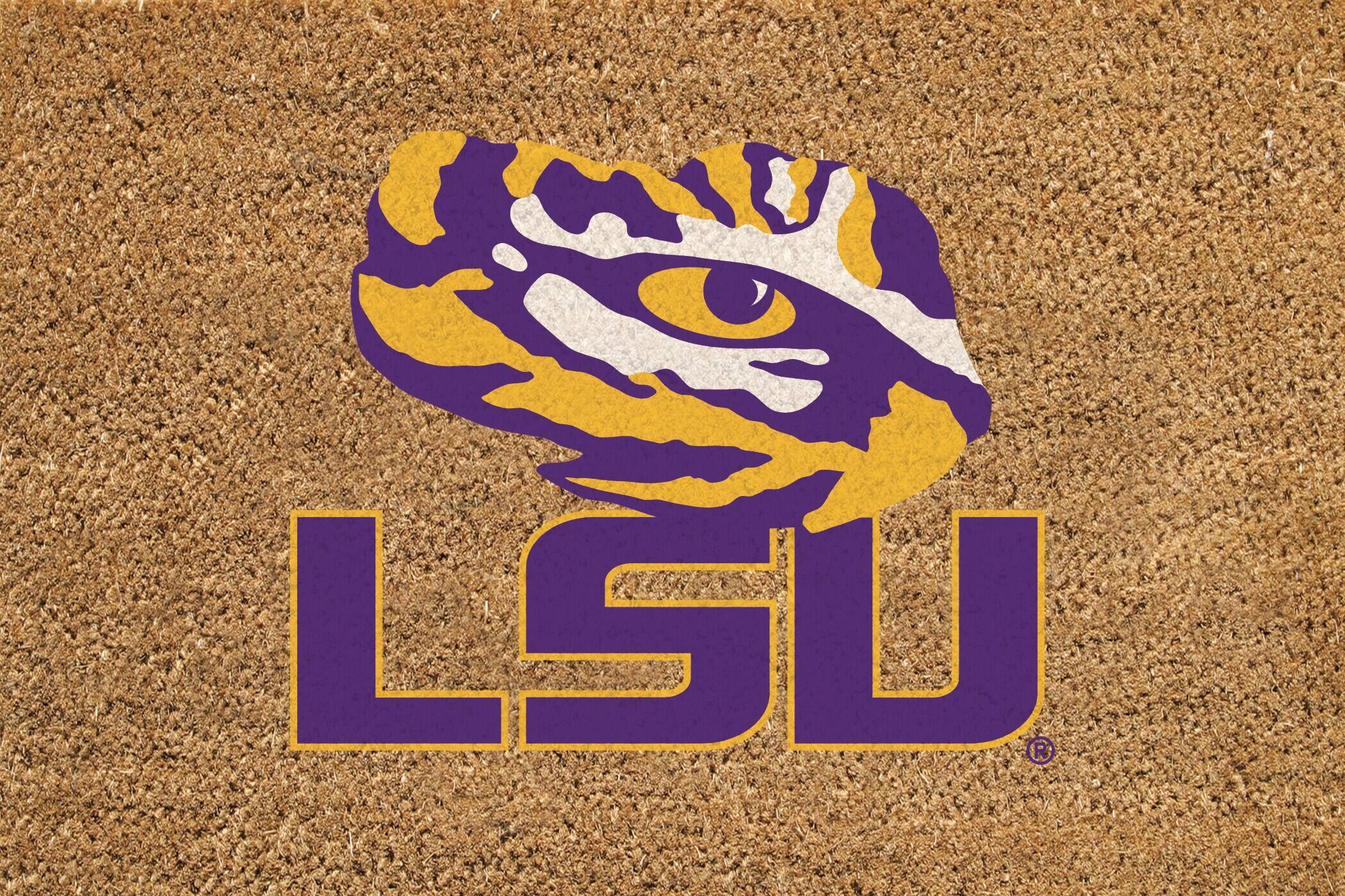 Front. Evergreen Enterprises - LSU Tigers 24" x 36" Outdoor Team Logo Coir Mat - Brown.