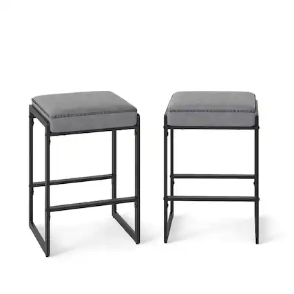 Front. Costway - Costway 26" Bar Stools Set of 2 with Faux Leather Upholstered Seat, Metal Legs, Footrests - Gray + Black.
