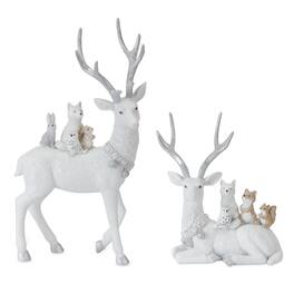 BreeBe - Winter Deer with Woodland Friends Figurine (Set of 2) - White, Silver