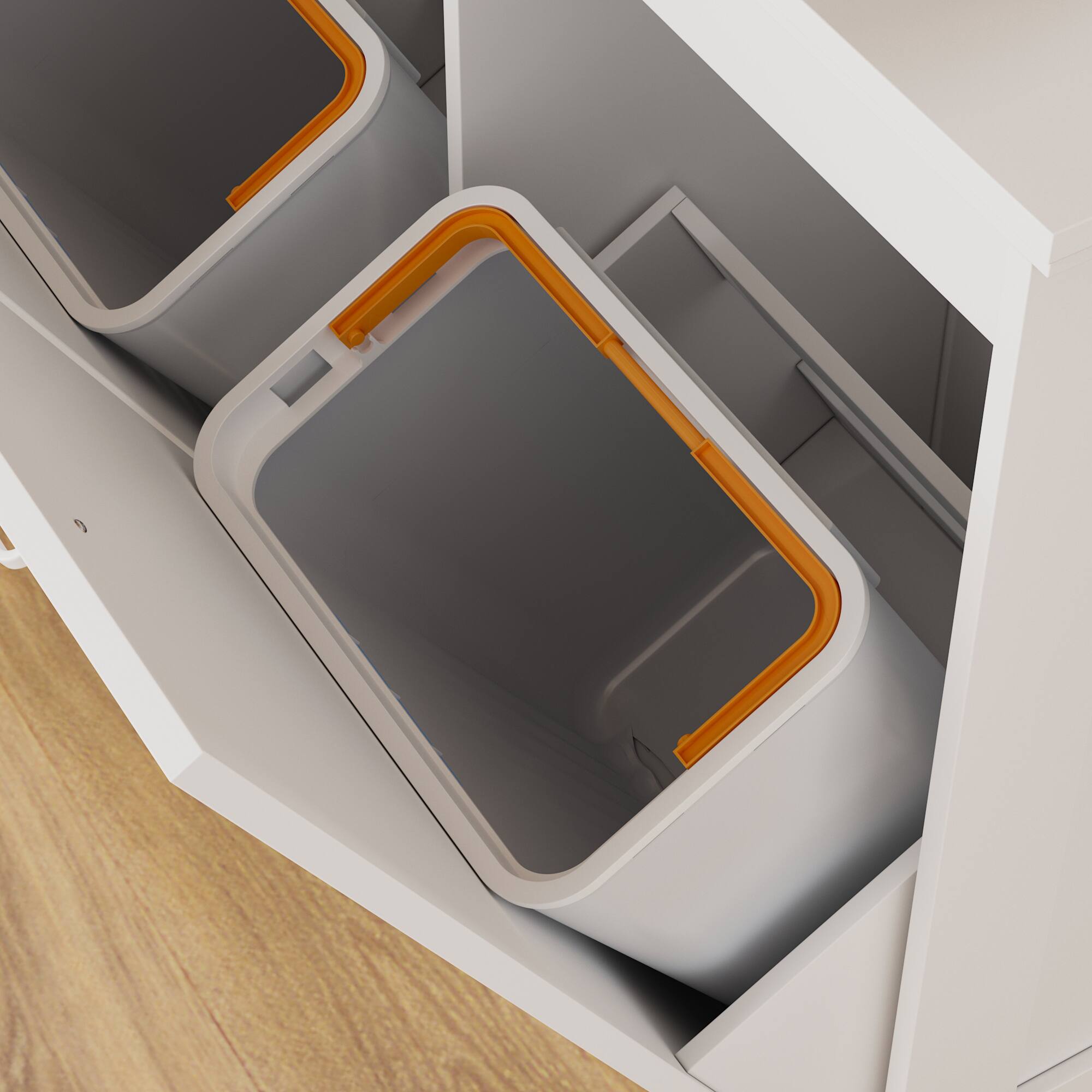 Alt View 1. Famapy - 20-Gallon Dual Trash Cabinet with Ozone Odor Control, Tilt-Out Double Garbage Bin, Wooden Kitchen Deodorizing Cabinet - White.