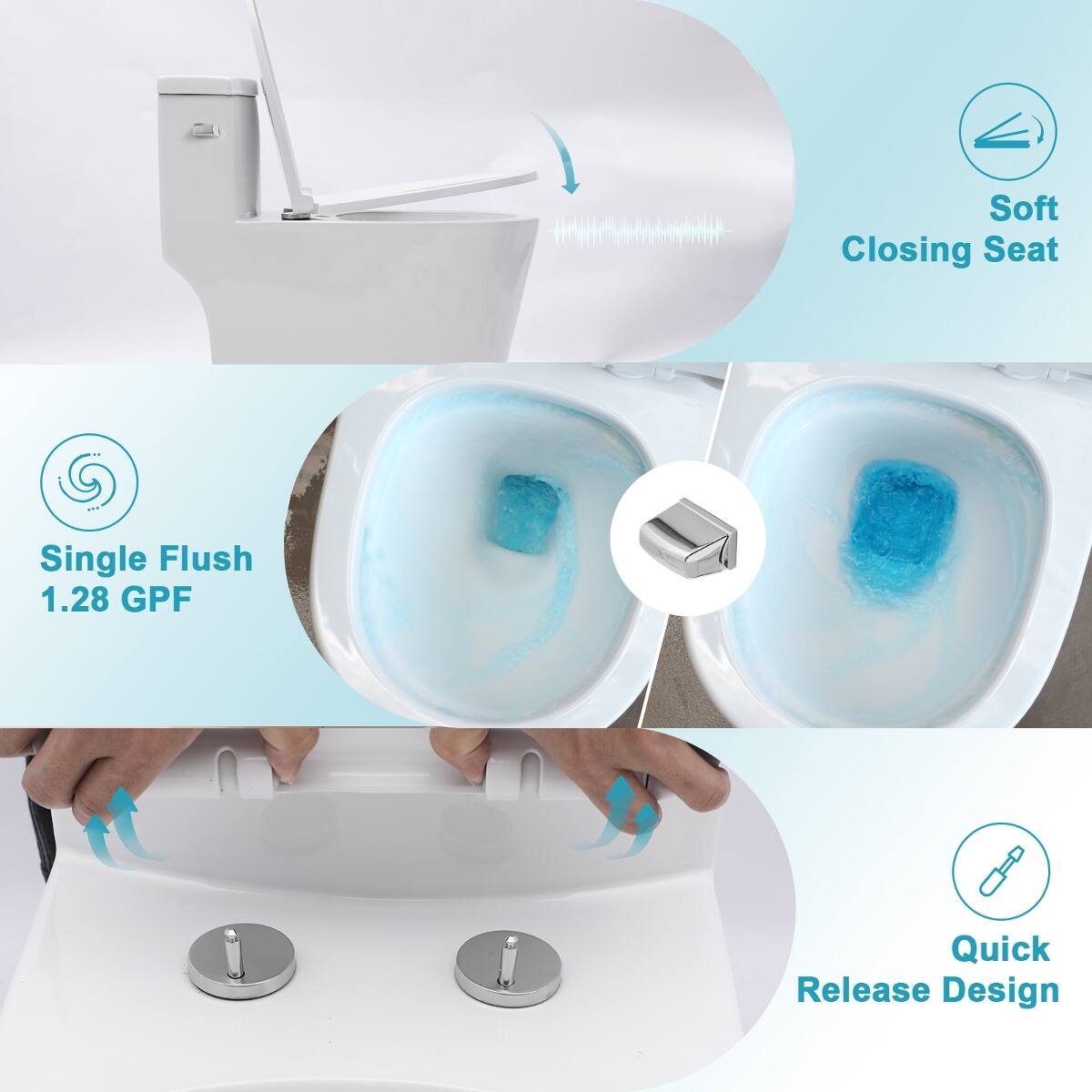 Soft Closing Seat  
Single Flush 1.28 GPF  
Quick Release Design