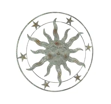 Front. Direct International - 21.5 Inch Diameter Weathered Gray Finish Sun Face Wall Hanging - Grey.