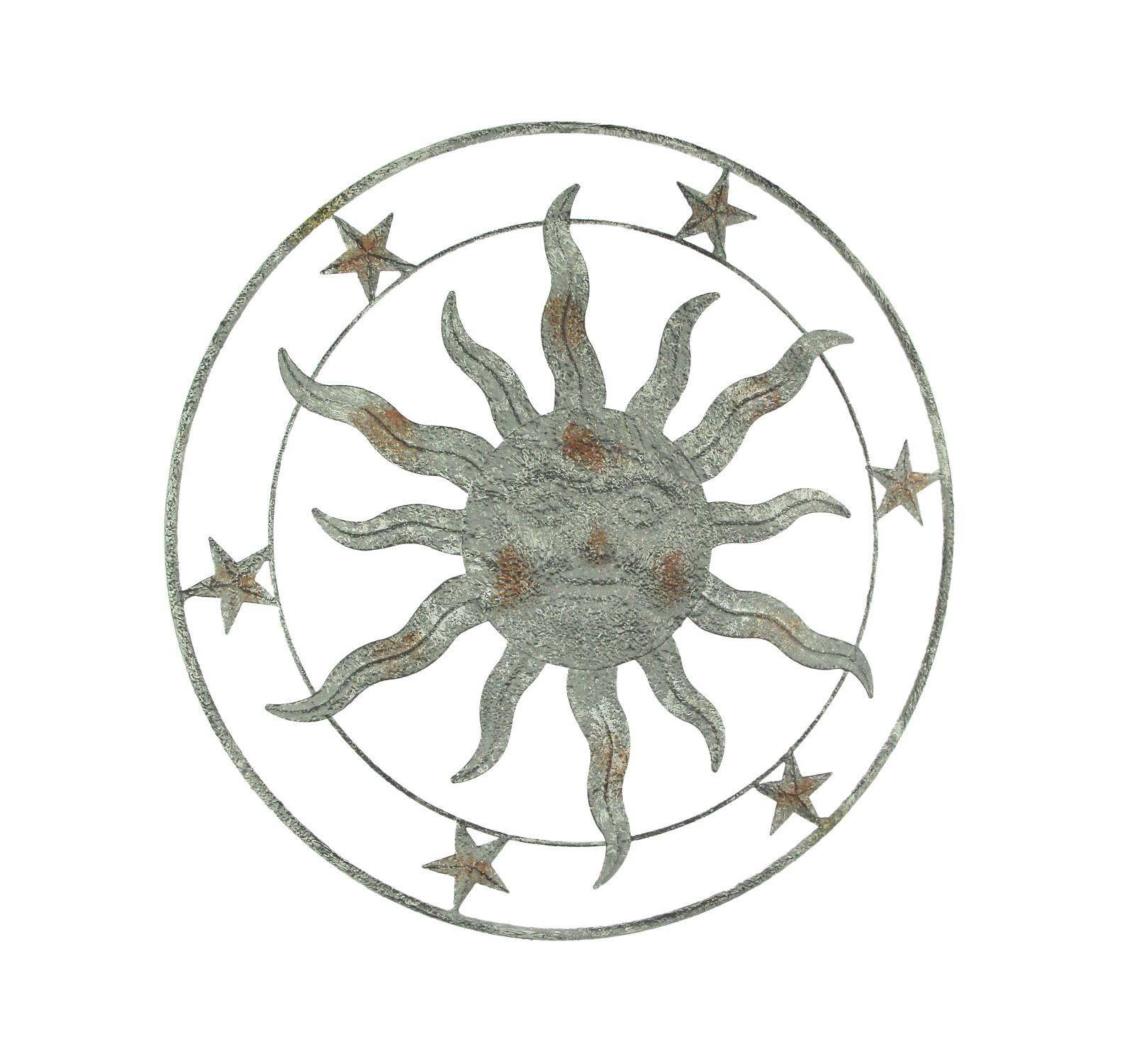 Front. Direct International - 21.5 Inch Diameter Weathered Gray Finish Sun Face Wall Hanging - Grey.