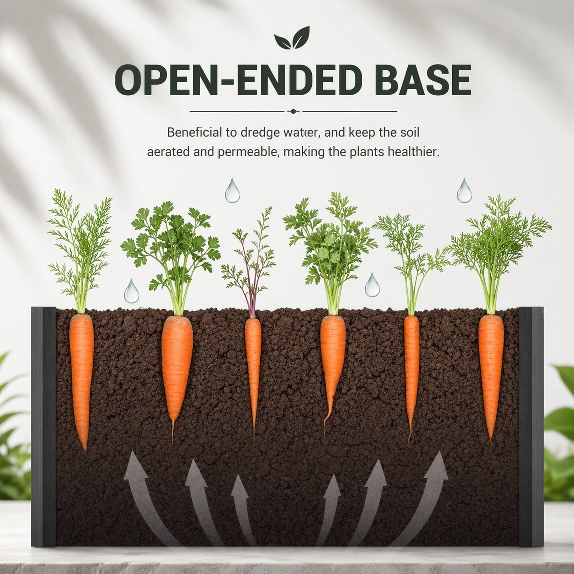 OPEN-ENDED BASE  
Beneficial to dredge water, and keep the soil aerated and permeable, making the plants healthier.