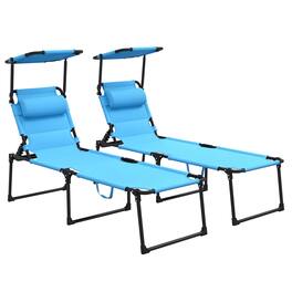 Outsunny - 2 Pieces Outdoor Lounge Chair, Adjustable Backrest Folding Chaise Lounge, Cushioned Tanning Chair - Light Blue
