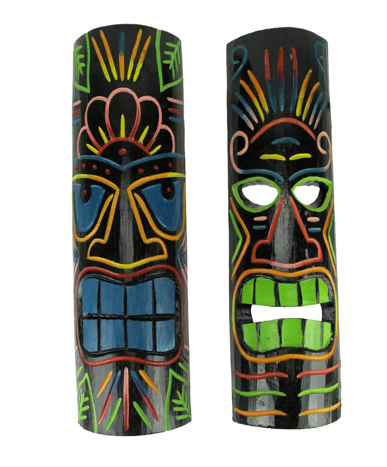 Chesapeake Bay - Brightly Colored Wooden 20 inch Tall Tiki Totem Wall Hanging Masks Set of 2 Tropical Décor - Multicolored