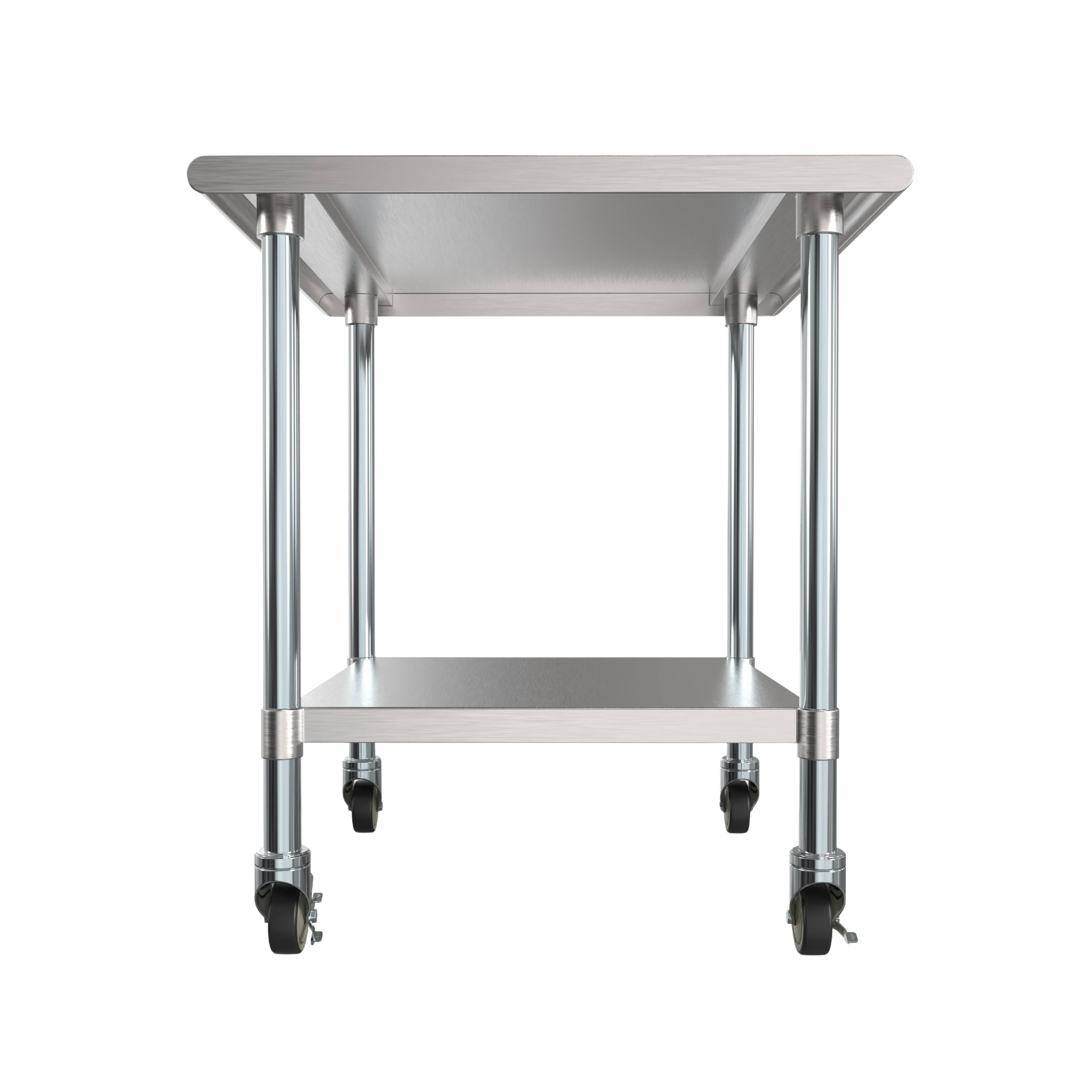 Angle. Koolmore - 30" x 30" 18-Gauge 304 Stainless Steel Commercial Work Table with Casters, CT3030-18C. - Silver.