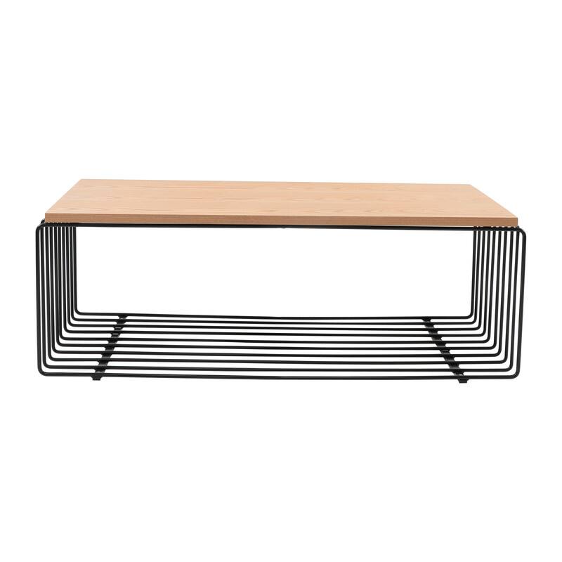 Alt View 2. LeisureMod - Walden Modern Ash Wood Veneer Coffee Table with Powder Coated Steel Base for Home Living Room - Black.
