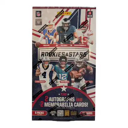MIMI NFL INIMY NFLPA S AN ININ PANINI 5 - 12 1 PANINI 15 JOSH ALLEN JALEN HURTS PATRICK MAHOMES II INVd IK ROOKIES RO & STAR PE S PANINI 4 12 TETAIRDA MOMILLAN TRAVES HUNTER I TANTY ML PANINT FIND 2 AUTOGRAPHS HS AND 2 MEMORABILIA CARDS! FLE BOX ON AVERAGE 6 PACKS PER BOX FFICIAL- PANINI NFTs NFL DESE a - - i PP BLOCKCHAN LHMO 10 CARDS PACK