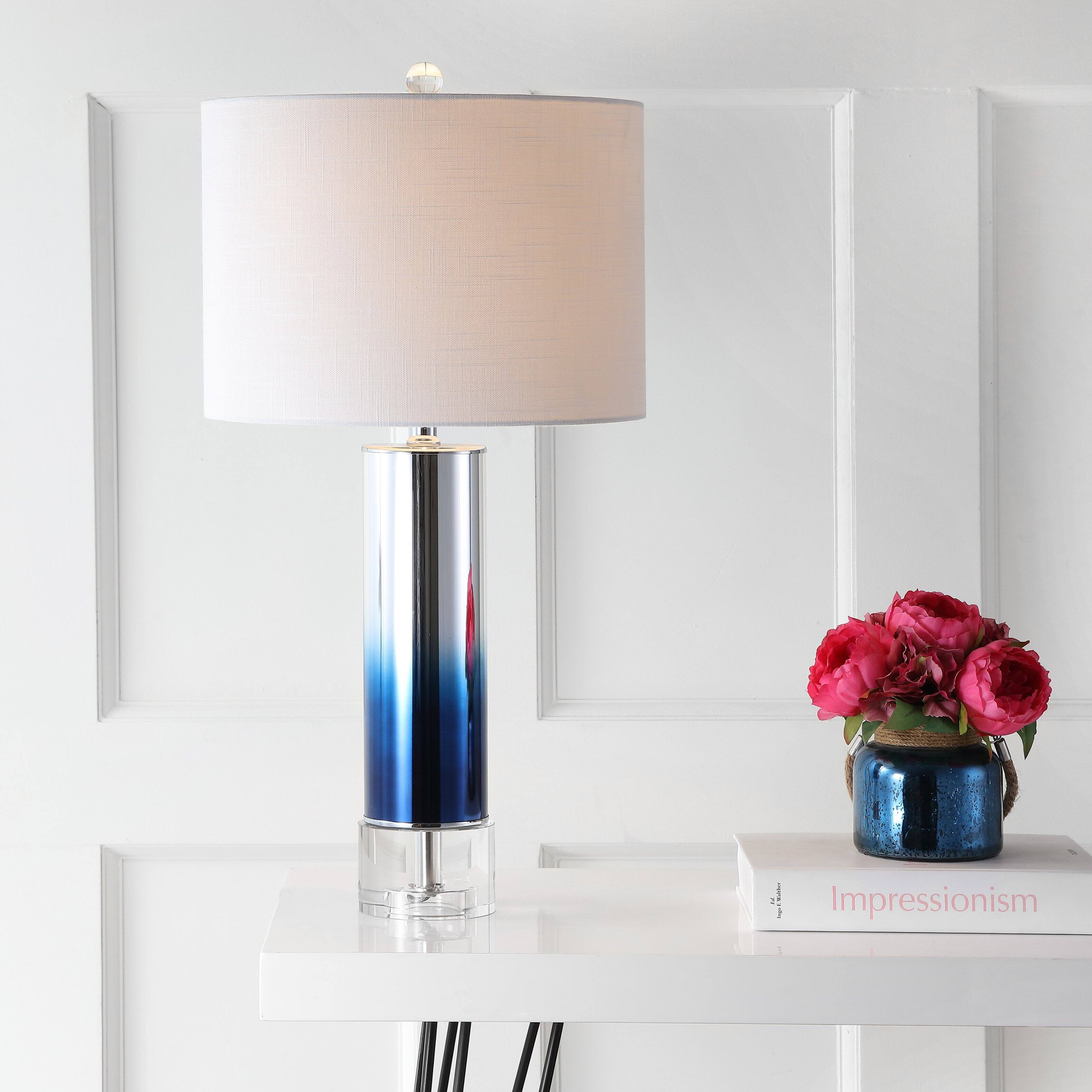 Alt View 1. Jonathan Y - Edward 27" Glass/Crystal LED Table Lamp, Blue - Blue.