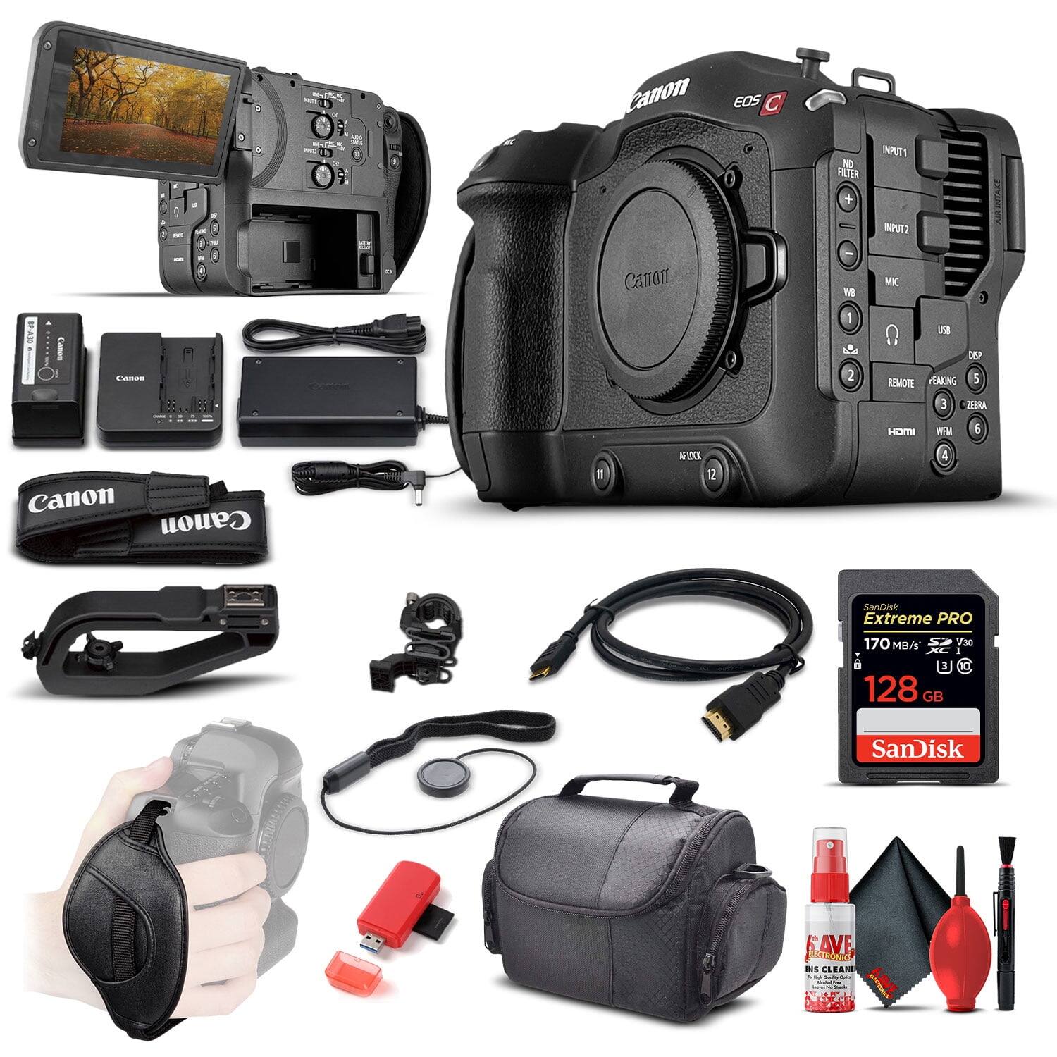 Canon EOS C : 0 a E NO FILER - NUTI INPOTI ARBAL - AS CAReR - Candn M 1 1 2 MKC  
DEP REMOTE LAKING 5 3 2 HOMI NFM 6  
Canon Canon fl AFIDE 2 4  
SanDisk Extreme PRO 170 MB/s V30 I J 1 128 GB  
SanDisk AVE CE INS CLEANE - PETOU