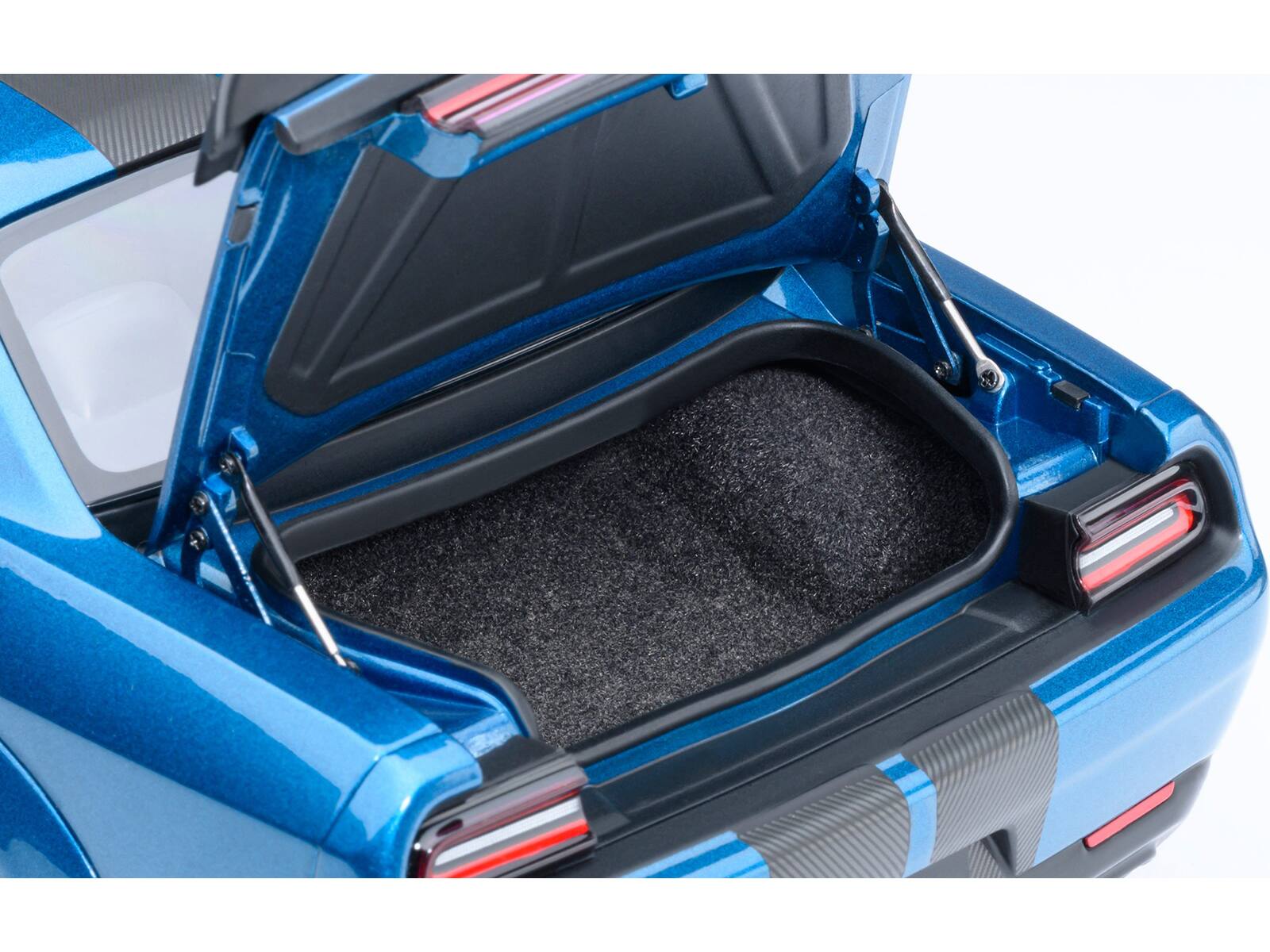 Alt View 6. Autoart - 2023 Dodge Challenger SRT Super Stock Frostbite Blue Metallic with Carbon Stripes 1/18 Model Car by Autoart.