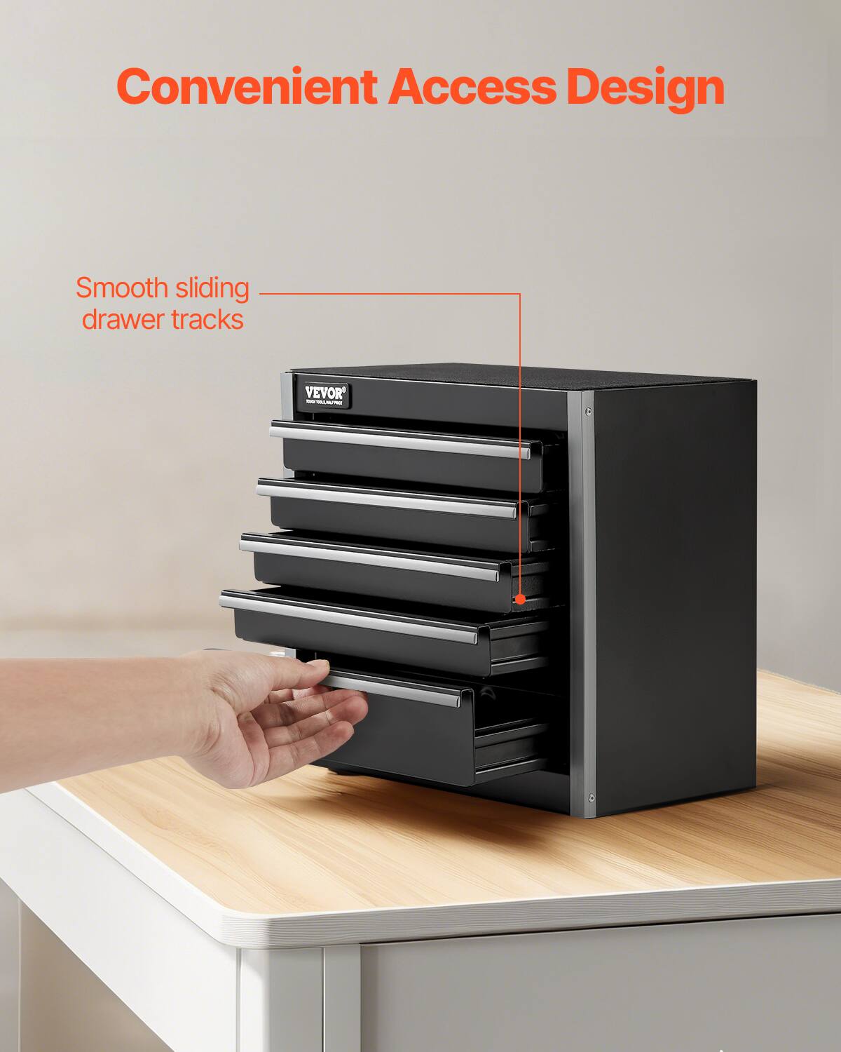 Convenient Access Design

Smooth sliding drawer tracks