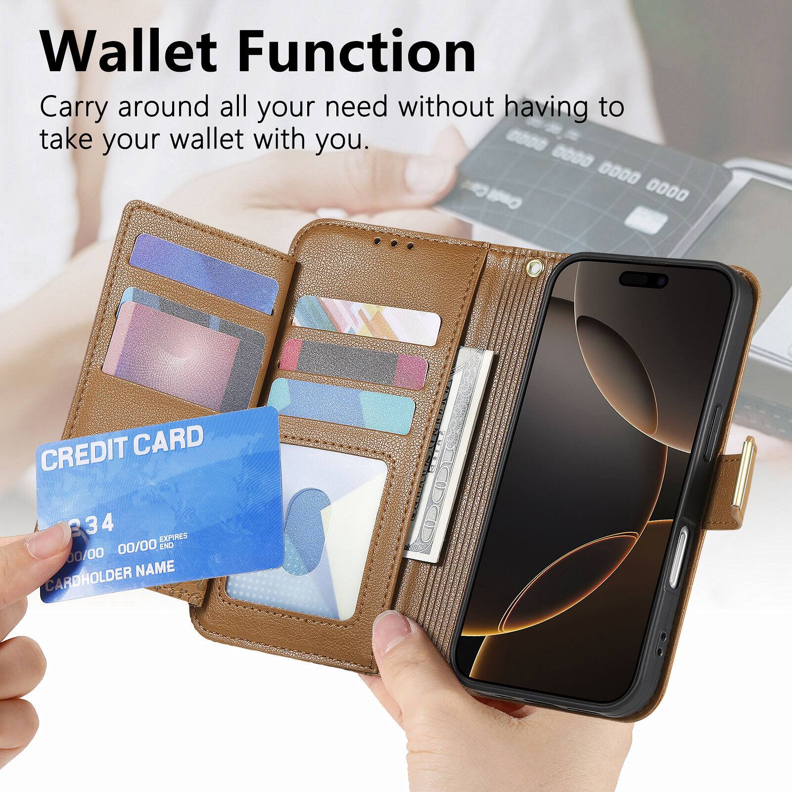 Wallet Function  
Carry around all your need without having to take your wallet with you.  

CREDIT CARD  
234 4  
EXPIRES 00/00  
END 00/00  
CARDHOLDER NAME