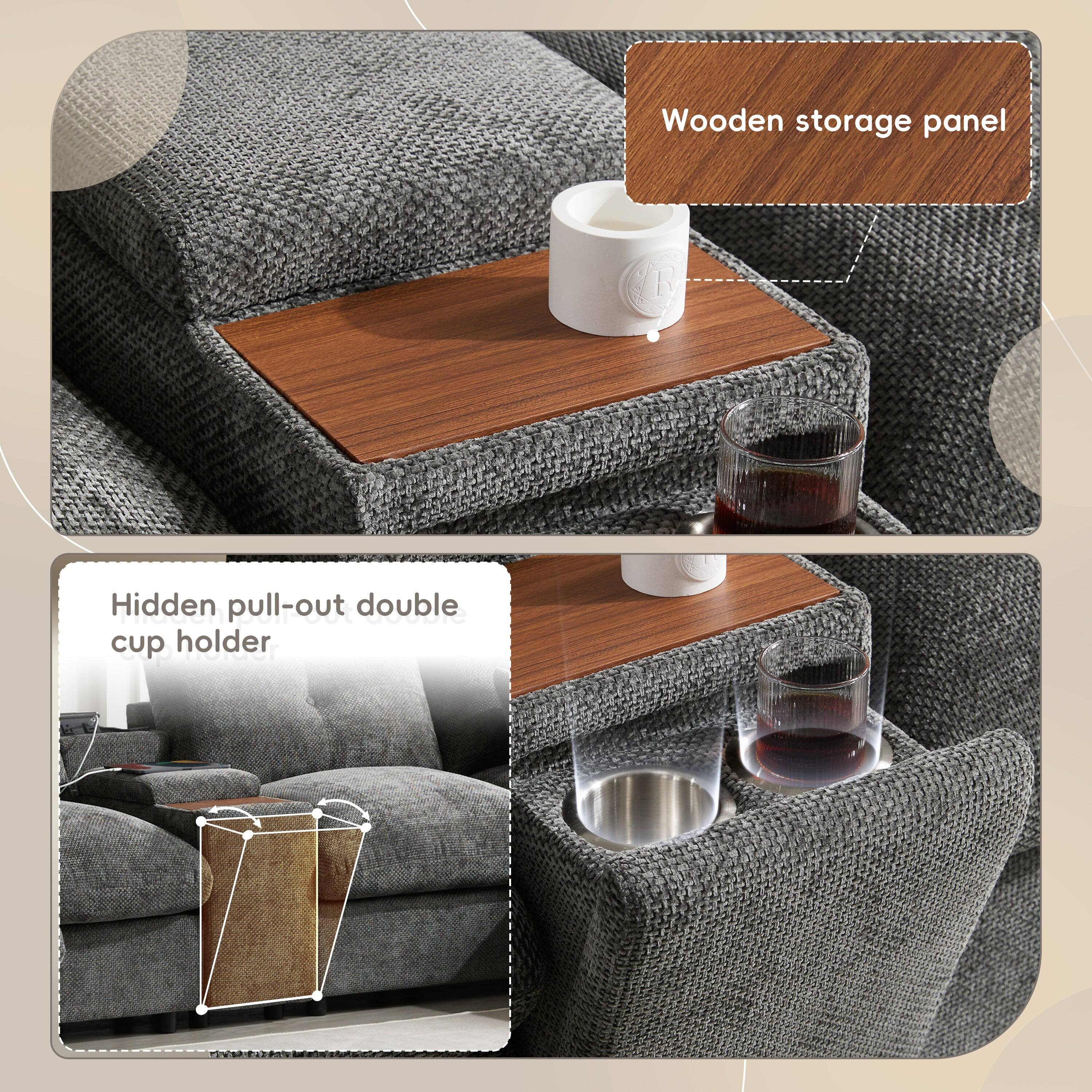 Wooden storage panel  
Hidden pull-out double cup holder