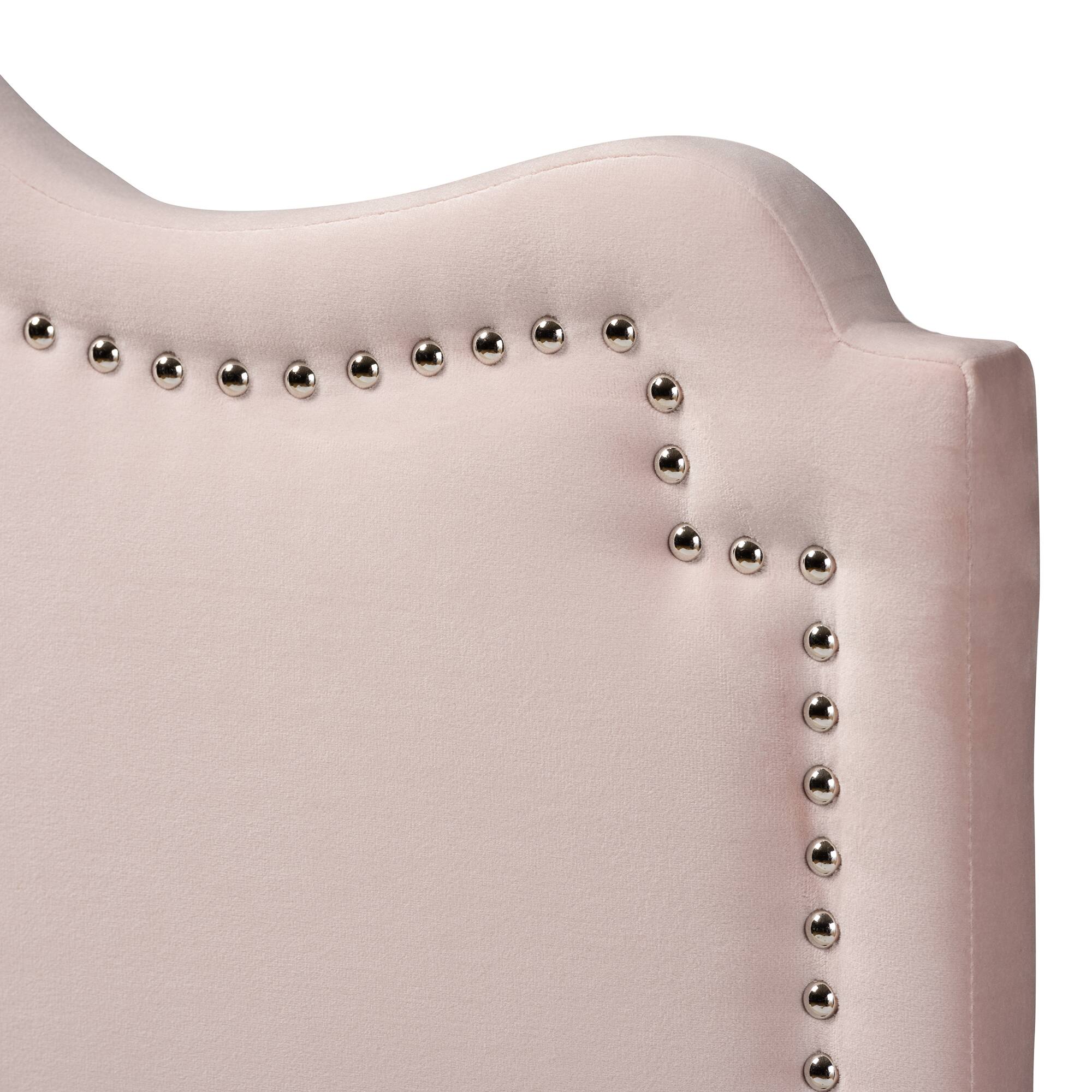 Left. Baxton Studio - Nadeen Modern and Contemporary Velvet Fabric Upholstered Queen Size Headboard - Light Pink.