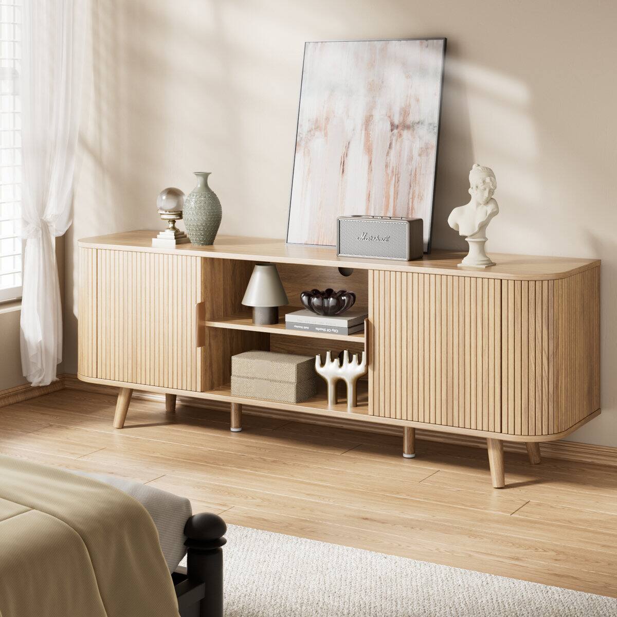 Alt View 2. Furnulem - TV Cabinet Stands for TVs up Entertainment Center with Storage Shelf Media Console Table with Drawers for Living Room - Yellow.