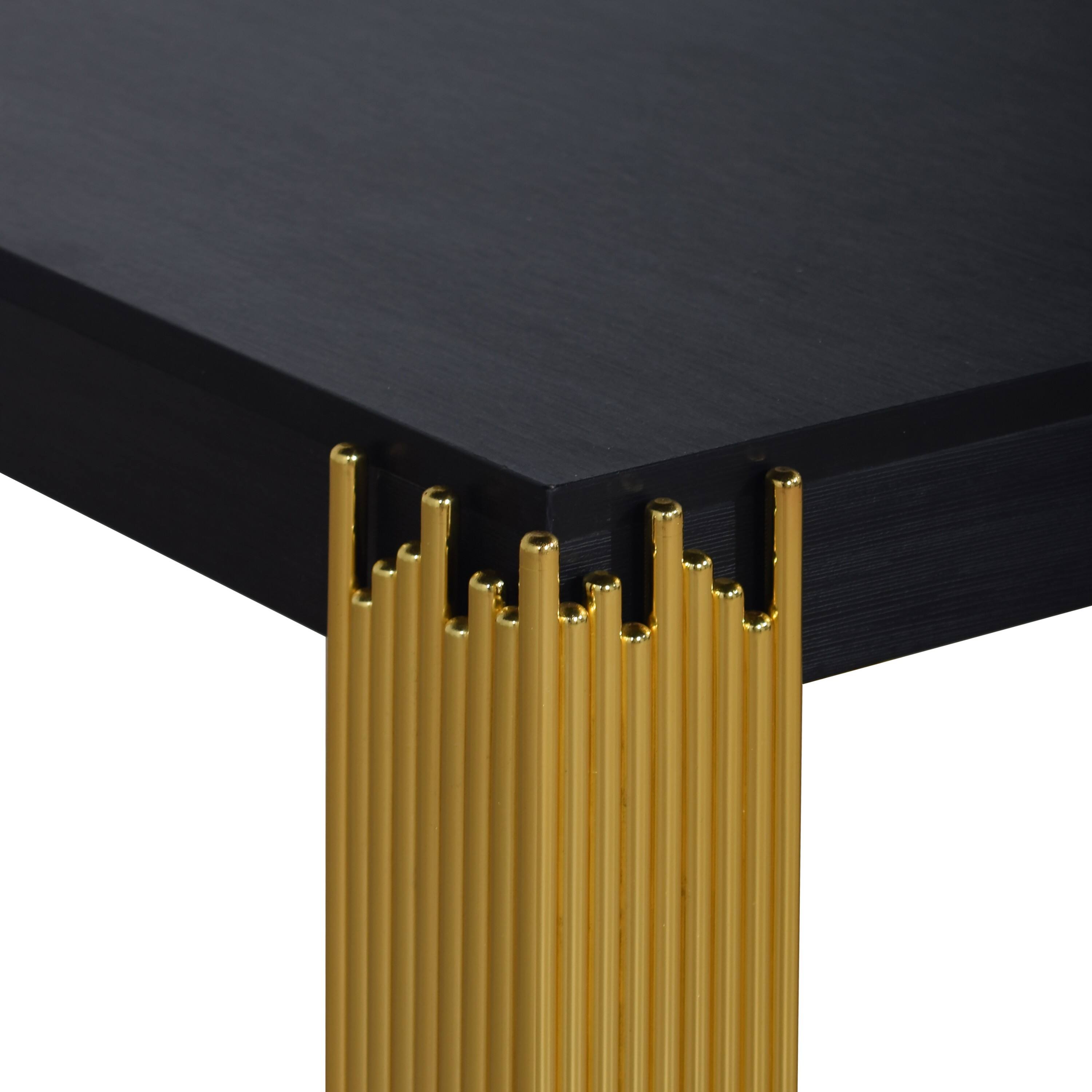 Back. Manhattan Lane - Theo Side End Table, Metal Legs, Wood, Square 25 Inch - Black, Gold.