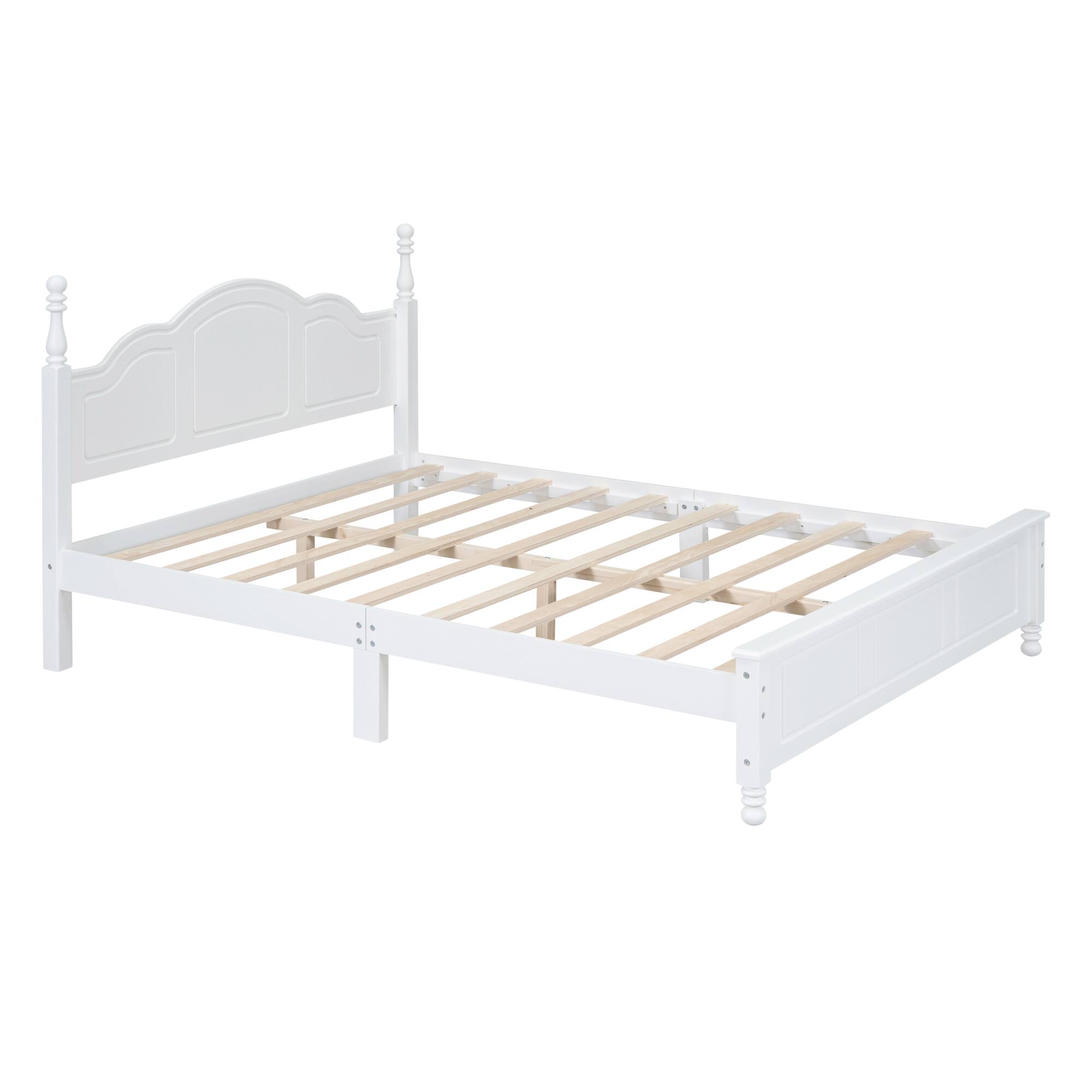 Back. GOODSILO - Queen Size Retro Wood Platform Bed Frame with Wooden Slat Support for Mattress - White.