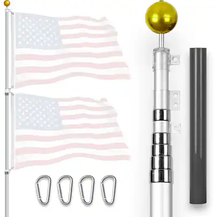 Front. G128 - G128 25 ft Telescoping Aluminum Flagpole Silver Heavy Duty In Ground Flag Pole - Silver.