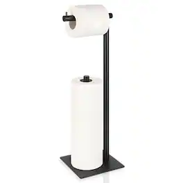 Oumilen - Matte Black Freestanding Paper Towel Holder, 2-in-1 Metal Standing Toilet Roll Storage Rack