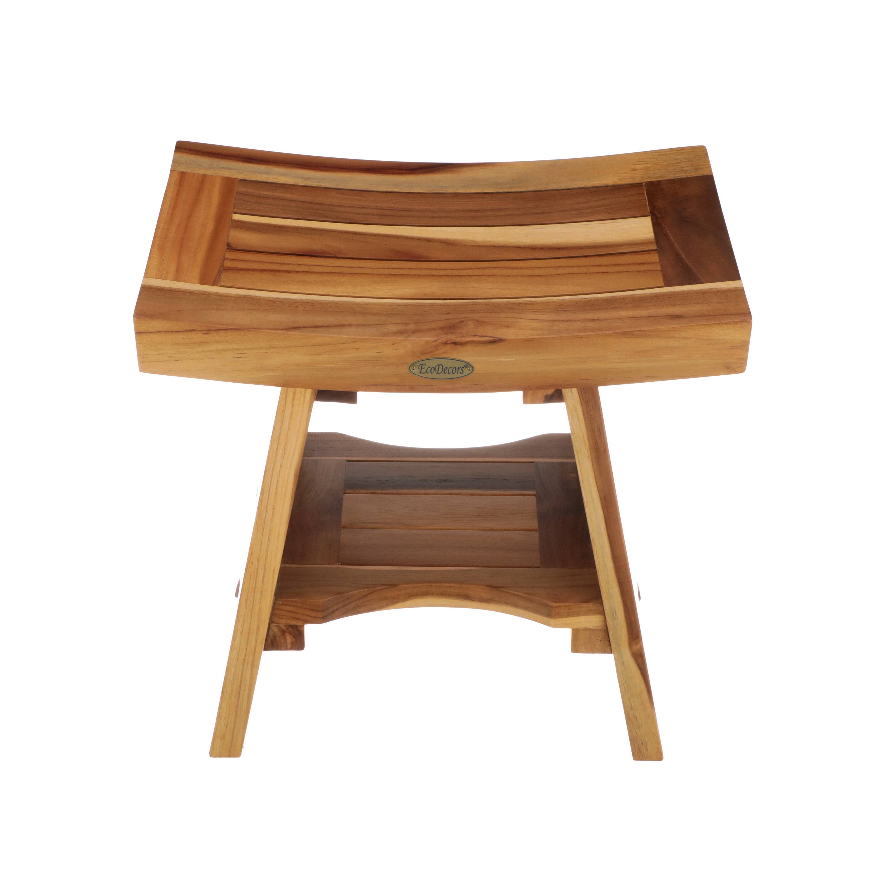 Angle. EcoDecors - EcoDecors Serenity 18" Teak Wood Shower Bench with Shelf in EarthyTeak Finish - EarthyTeak.