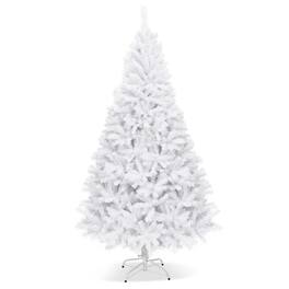 WELLFOR - Artificial Christmas Tree, 7.5 FT Unlit Holiday Decoration, Hinged Xmas Tree with Metal Stand - White
