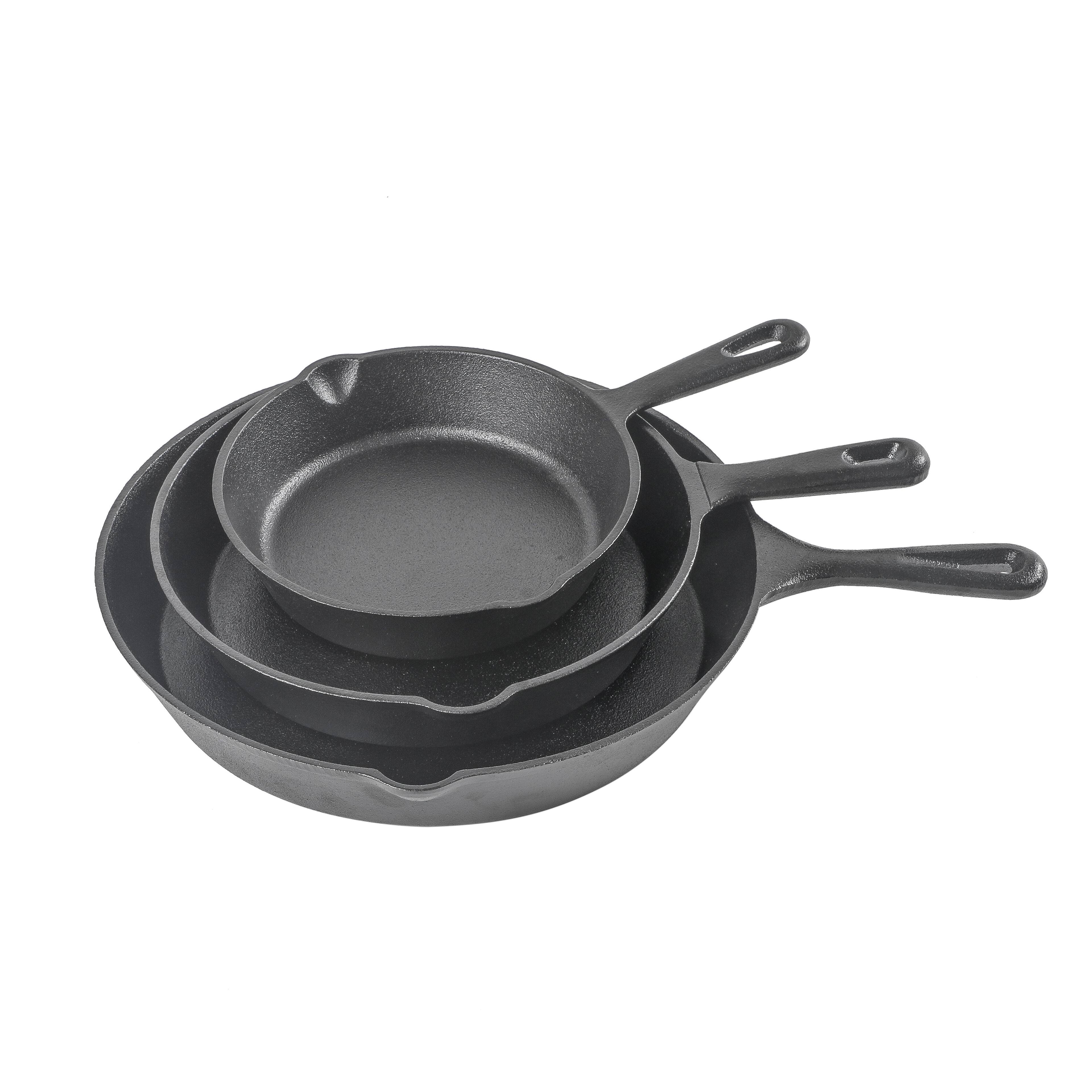 Front. Commercial Chef - COMMERCIAL CHEF Cast Iron 3-Piece Skillet Set - Black.