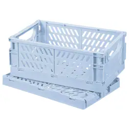 Unique Bargains - 2pcs Small Plastic Storage Baskets, 9.6"x6.3"x4.1" Stackable Foldable with Handles for Home Office - Light Blue