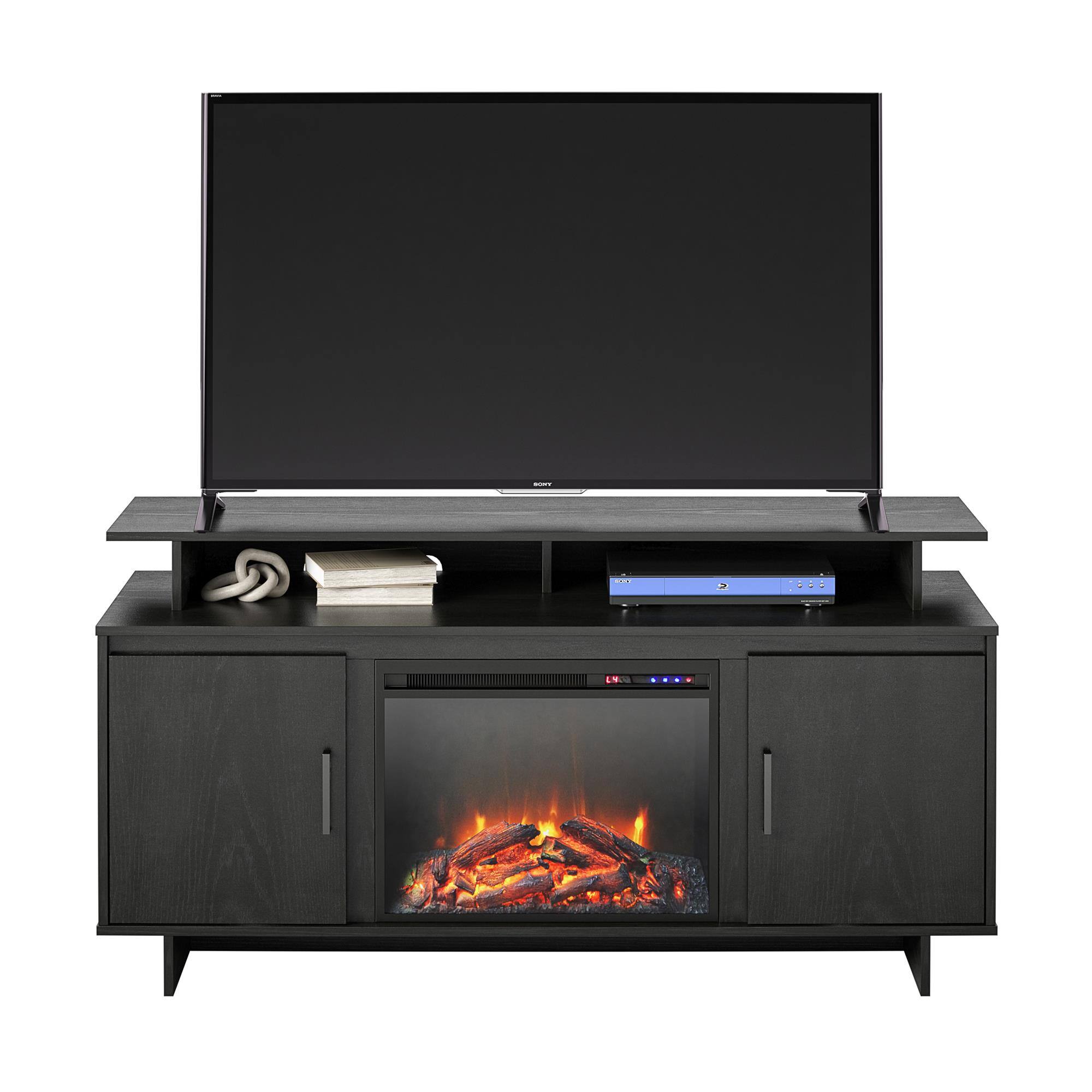 Front. Ameriwood Home - Merritt Avenue Fireplace TV Console (74") - Black Oak.