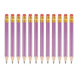 Unique Bargains - 12pcs HB Pencils, 4inch Short Thick Golf Pencils Pre-Sharpened w/ Eraser Bulk for Sport, Games, Meeting, Office, Writing - Purple
