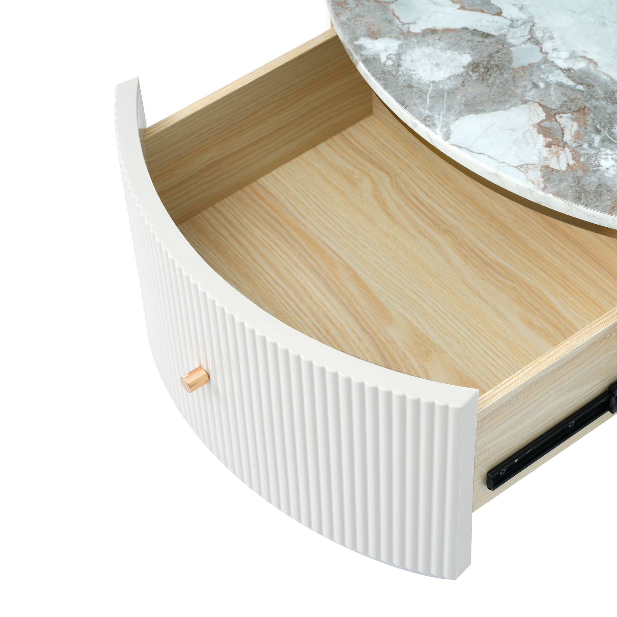 Alt View 10. Tiramisubest - Modern Round Coffee Table with 2 large Drawers Storage Accent Table(31.5") - Off White.