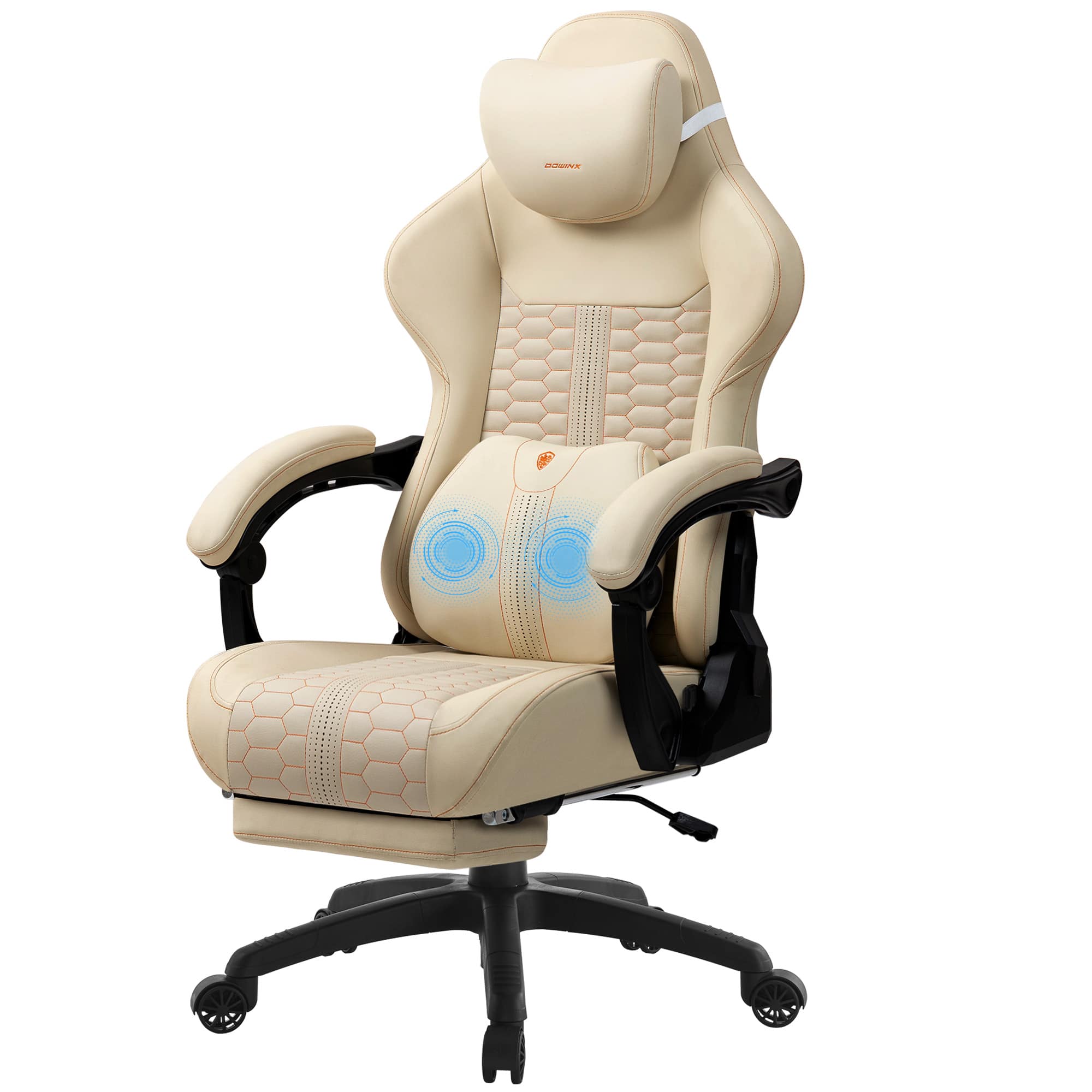 Dowinx - Gaming Chair Big and Tall with Dual-Point Massage Lumbar Support, Video Game Chairs for Adults with Footrest - White