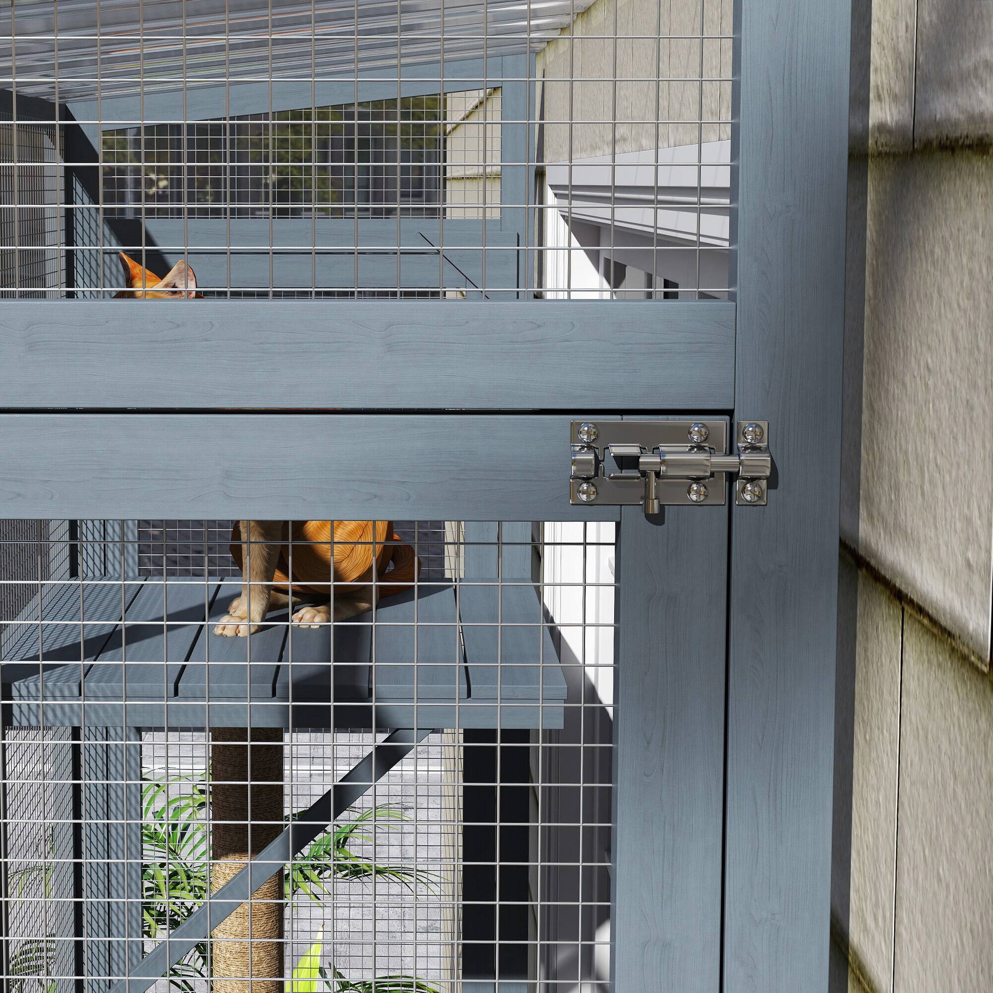Alt View 5. Pawhut - Outdoor Catio, Cat Window Catio Box Enclosure for 2-3 Large Indoor Cats with 2 Jumping Platforms, Scratching Post.