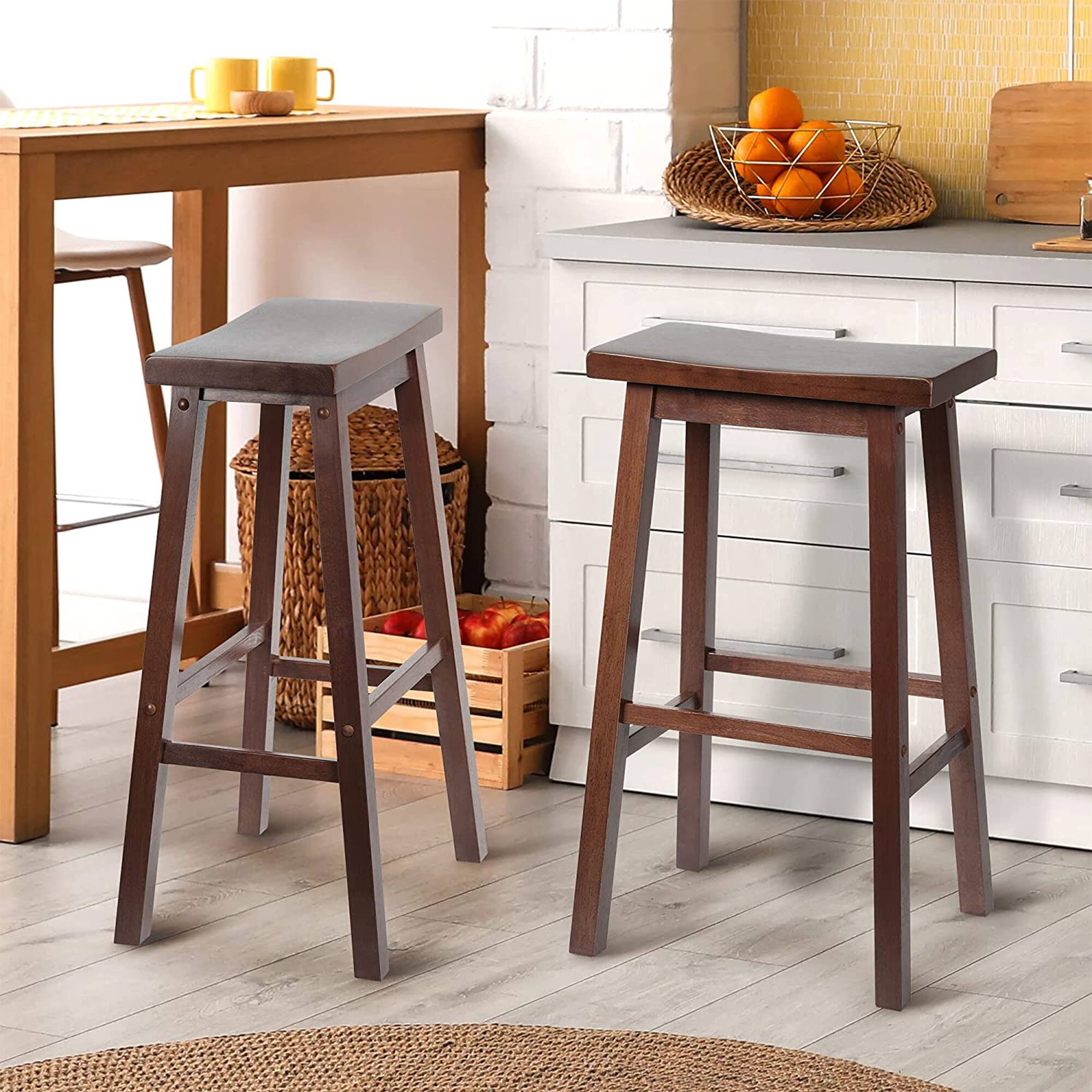 Alt View 2. PJ Wood - PJ Wood Classic Saddle-Seat 24" Tall Kitchen Counter Stools, Walnut, (Set of 2) - Walnut.