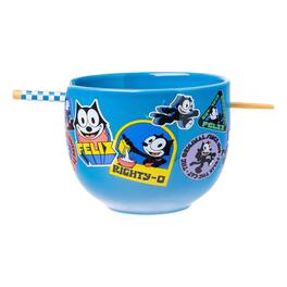 Silver Buffalo - Felix the Cat the OG Felix Badges 20oz Ceramic Ramen Bowl with Chopsticks - Multi-Colored