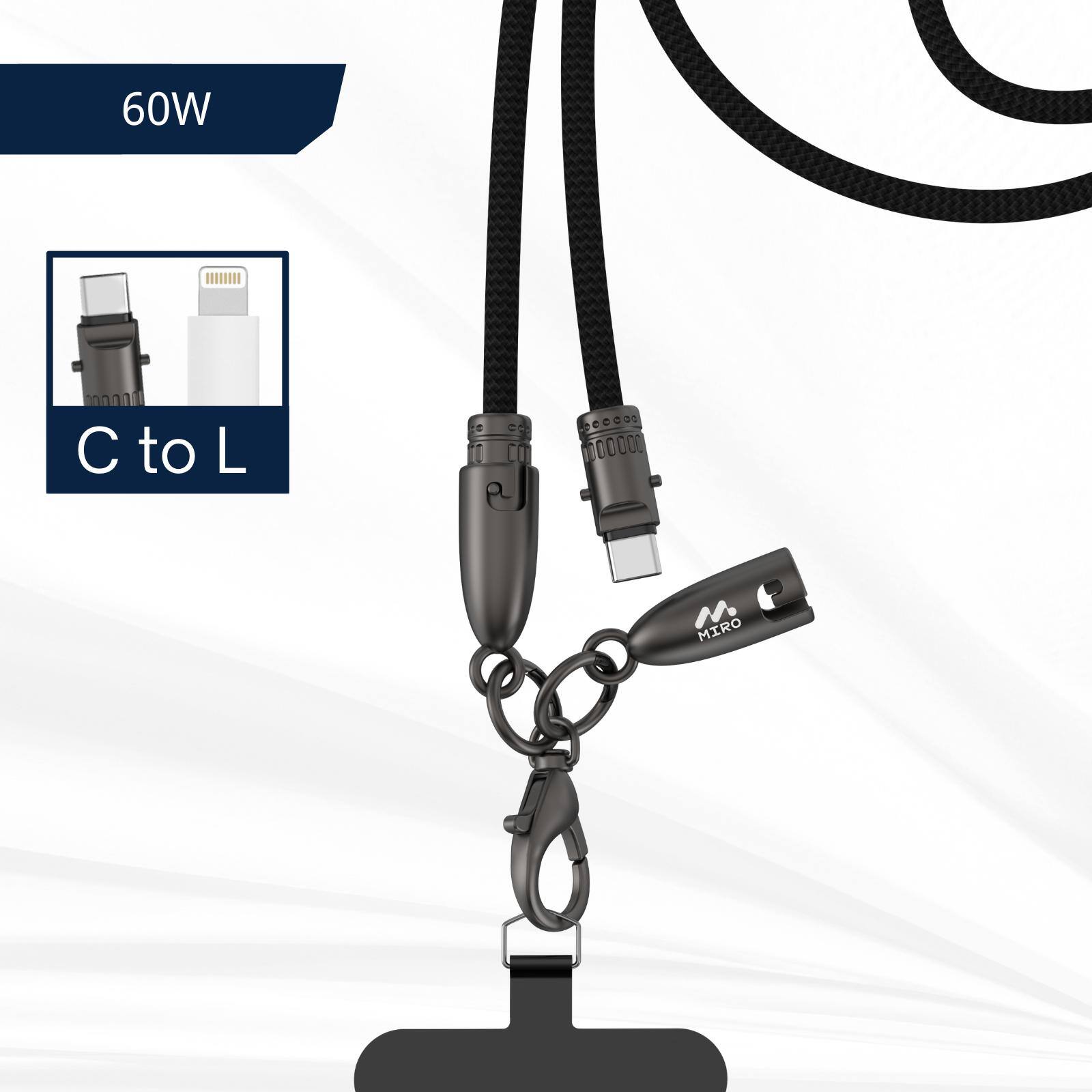 Alt View 1. Miro - U2 Series Neck-Mounted 60W New Zinc Lanyard Charging Cable Bullet Series Fast Charging for Apple & Type-C Devices - Black.