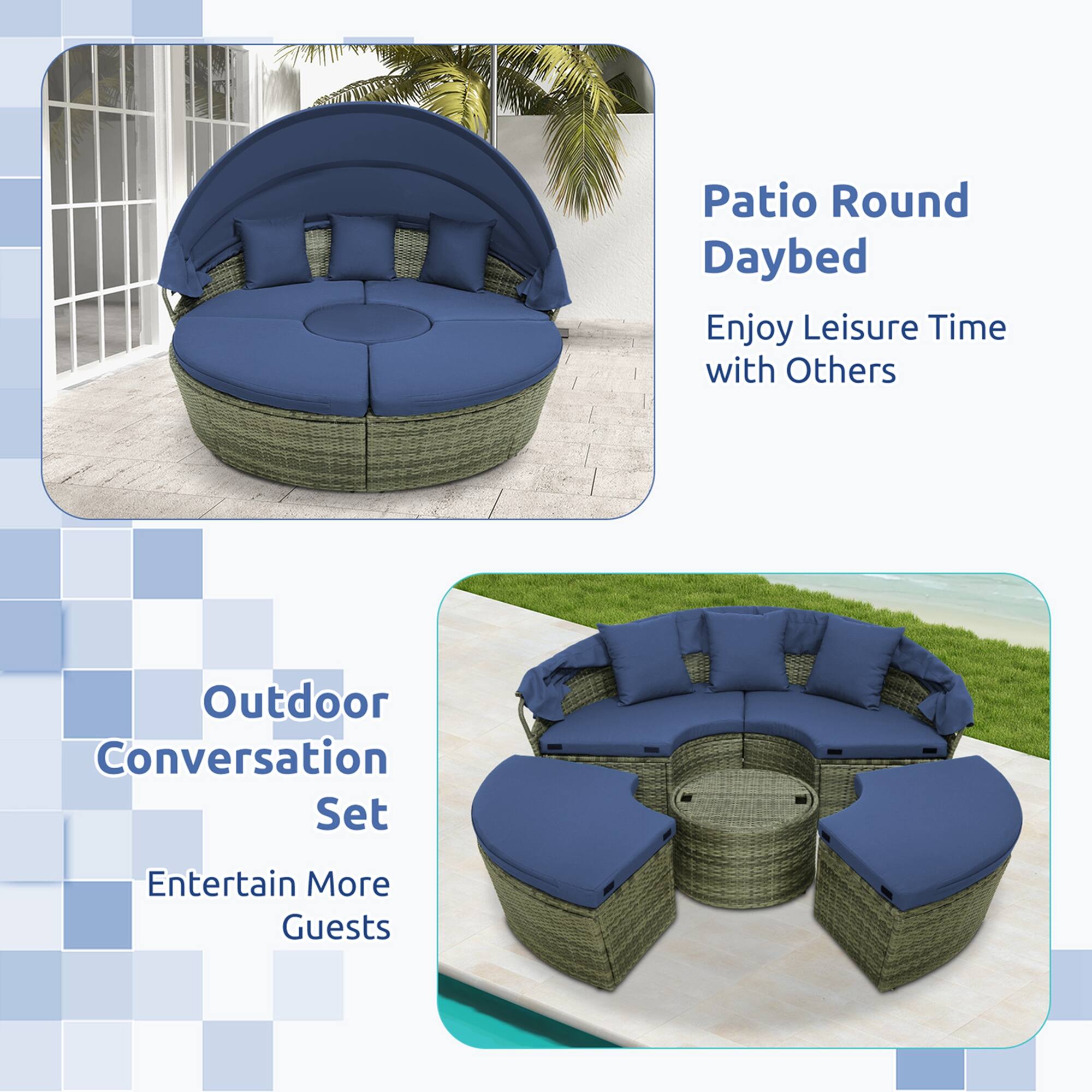 Patio Round Daybed Enjoy Leisure Time with Others Outdoor Conversation Set Entertain More Guests