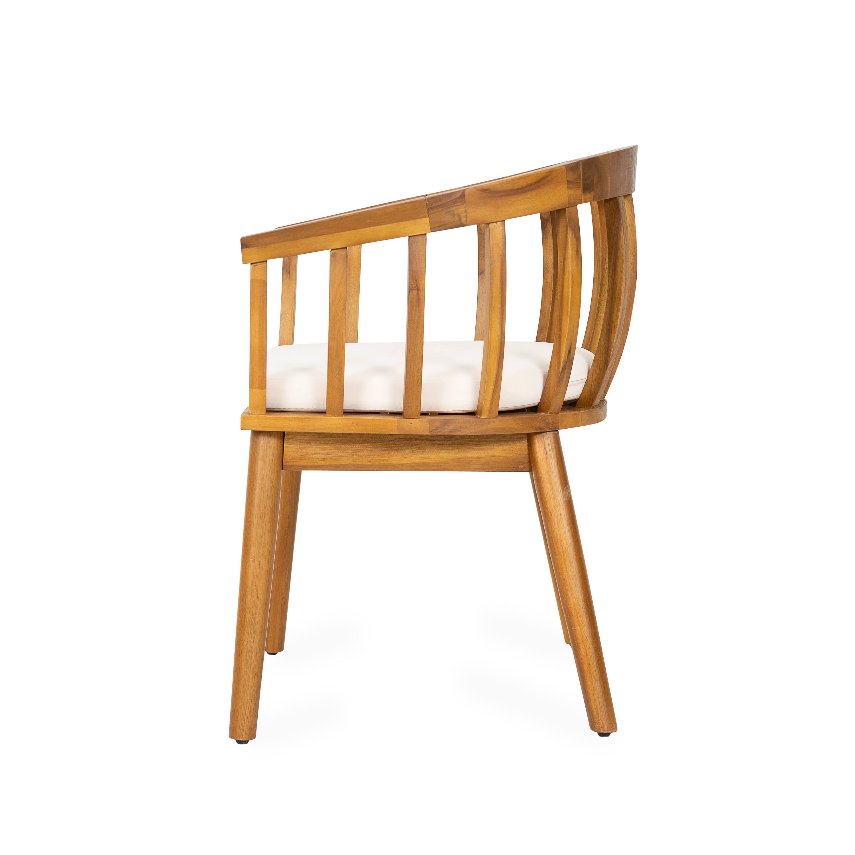 Back. Mondawe - Set of 2 Dining Armchair with Cushion - Teak+ Beige.